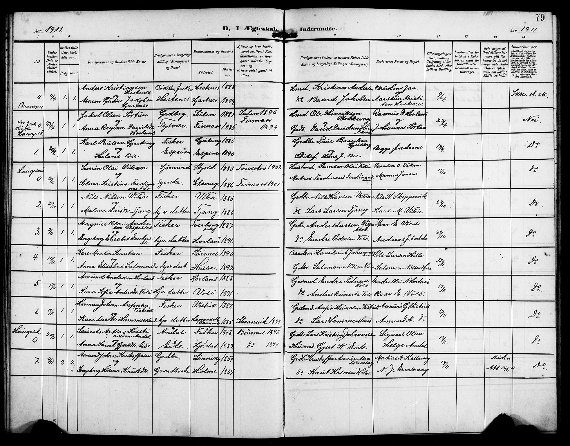 Finnås sokneprestembete, AV/SAB-A-99925/H/Ha/Hab/Habc/L0003: Klokkerbok nr. C 3, 1907-1917, s. 79