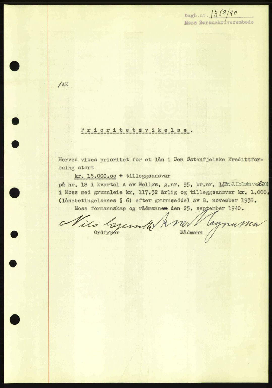 Moss sorenskriveri, SAO/A-10168: Pantebok nr. B10, 1940-1941, Dagboknr: 1349/1940