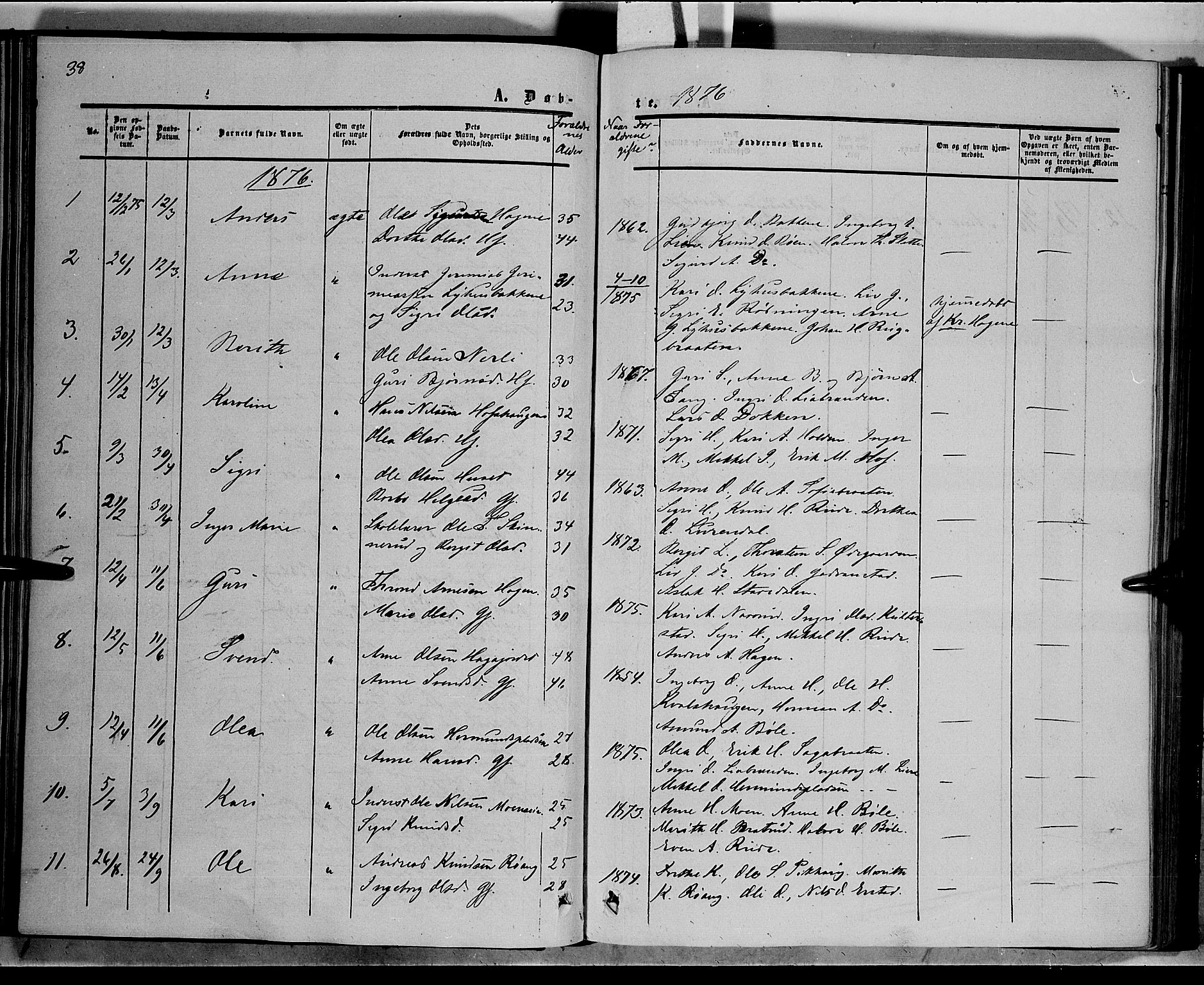 Sør-Aurdal prestekontor, AV/SAH-PREST-128/H/Ha/Haa/L0006: Ministerialbok nr. 6, 1849-1876, s. 38