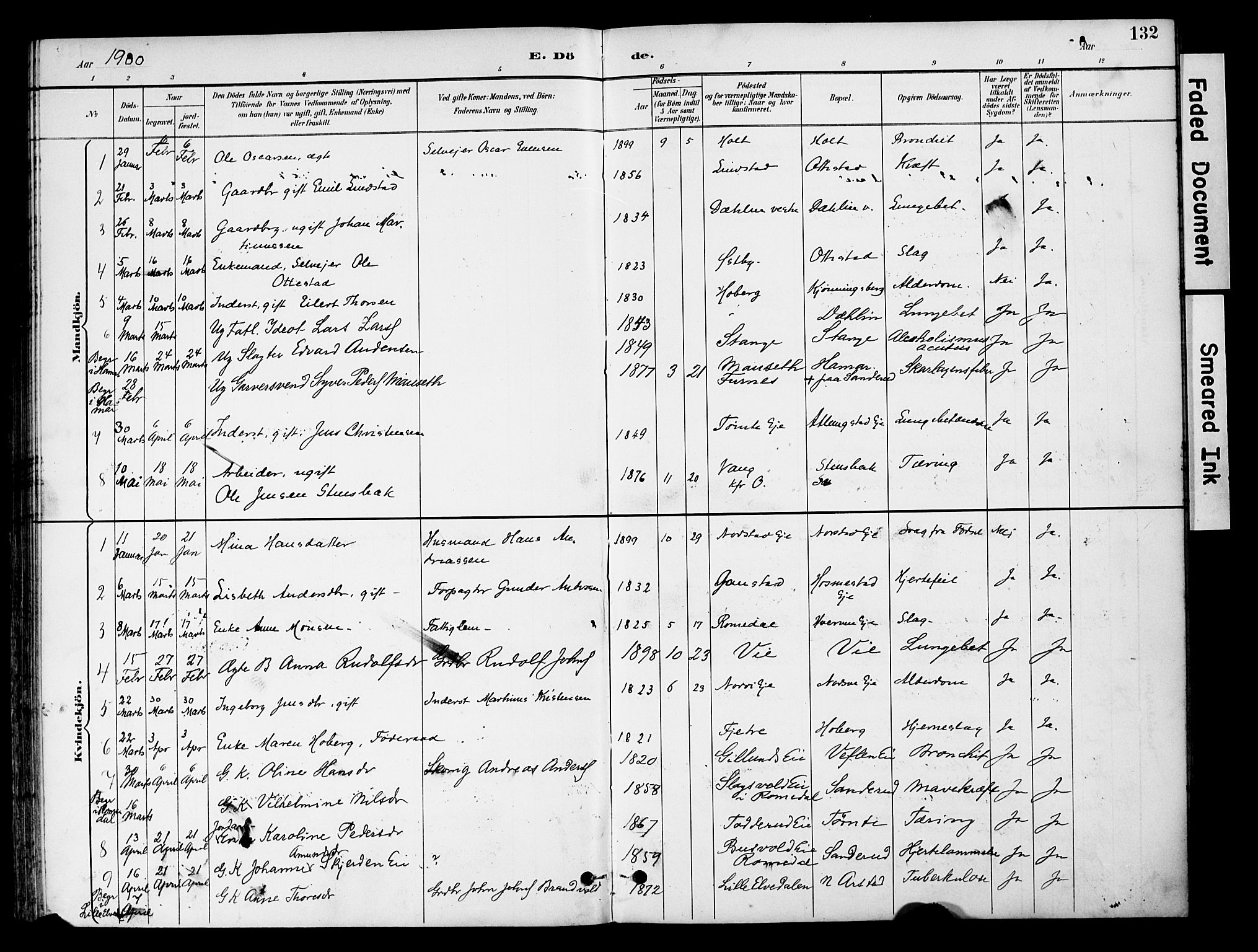 Stange prestekontor, SAH/PREST-002/K/L0021: Ministerialbok nr. 21, 1891-1902, s. 132