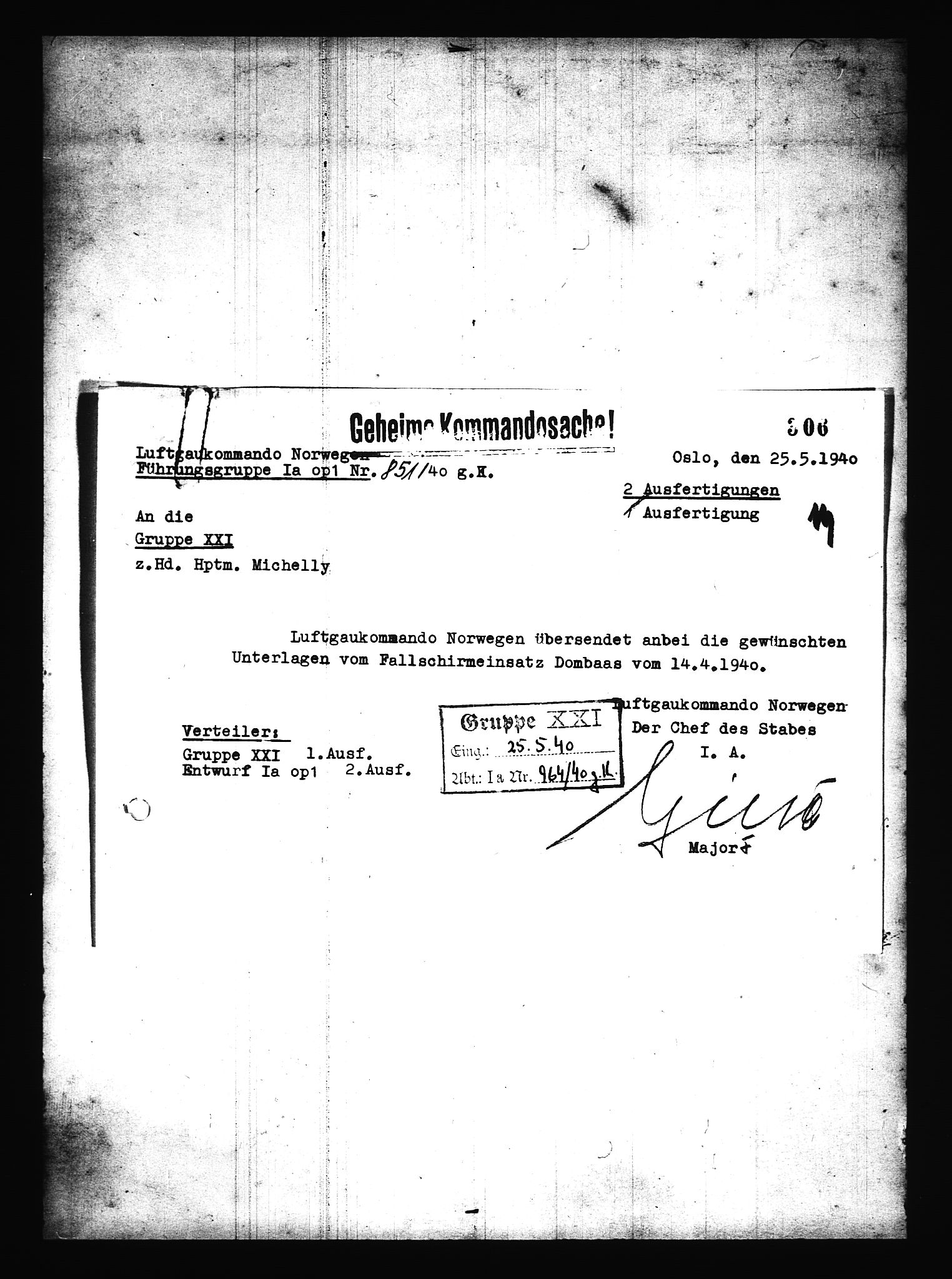 Documents Section, AV/RA-RAFA-2200/V/L0079: Amerikansk mikrofilm "Captured German Documents".
Box No. 718.  FKA jnr. 601/1954., 1940, s. 10