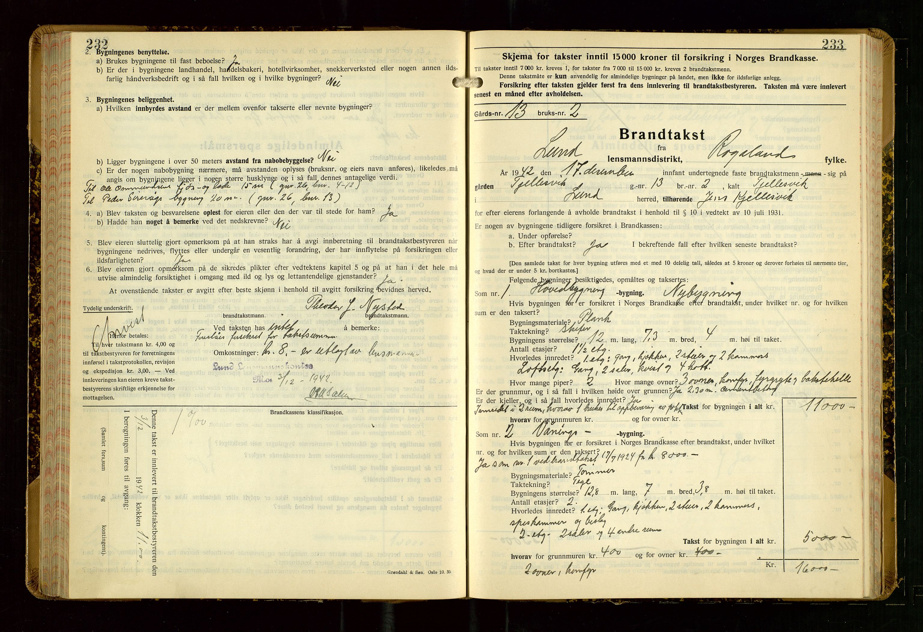 Lund lensmannskontor, AV/SAST-A-100303/Gob/L0006: "Brandtakstprotokoll", 1938-1951, s. 232-233