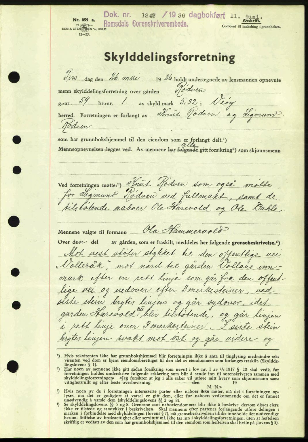 Romsdal sorenskriveri, SAT/A-4149/1/2/2C: Pantebok nr. A1, 1936-1936, Dagboknr: 1247/1936