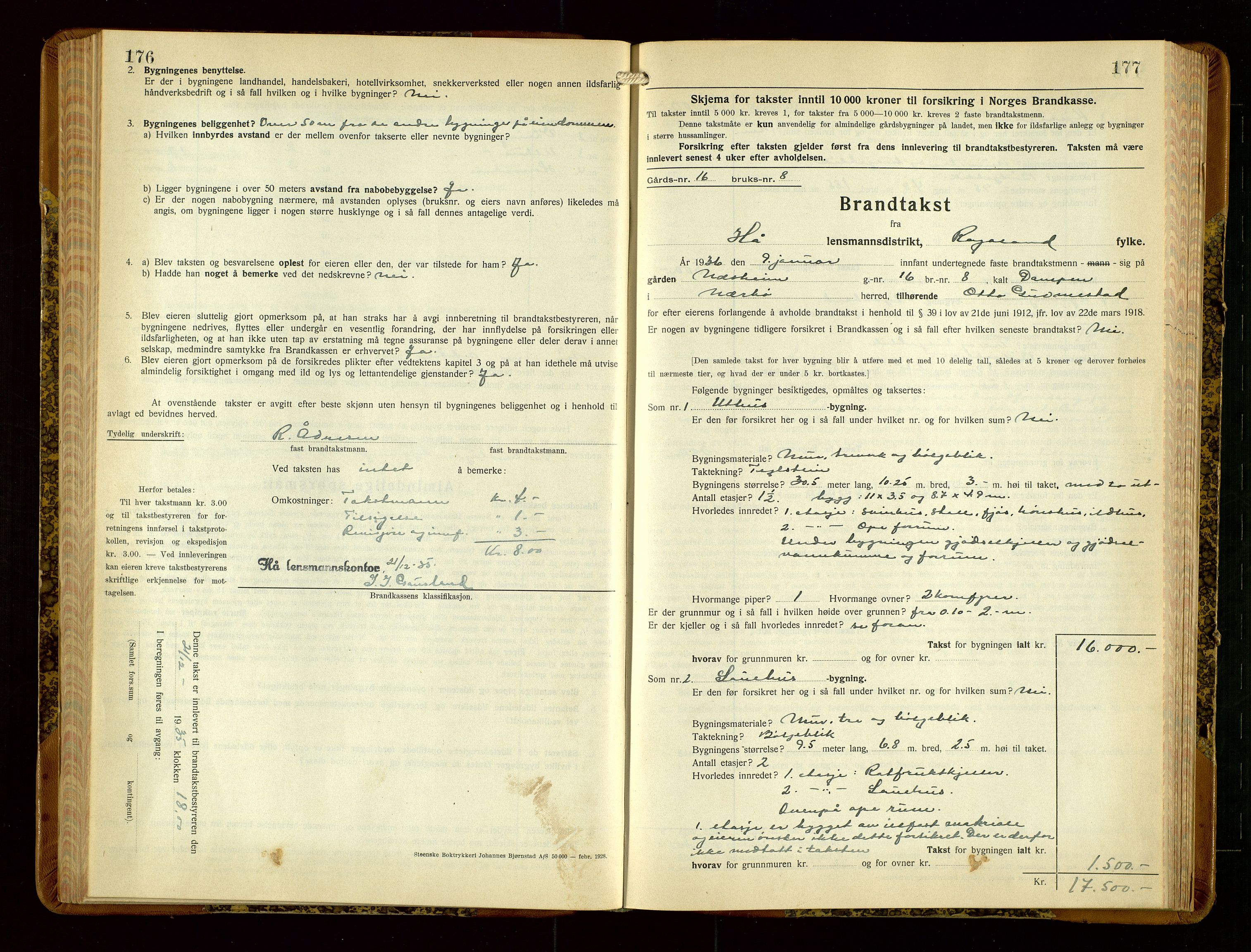 Hå lensmannskontor, SAST/A-100456/Goa/L0006: Takstprotokoll (skjema), 1932-1938, s. 176-177