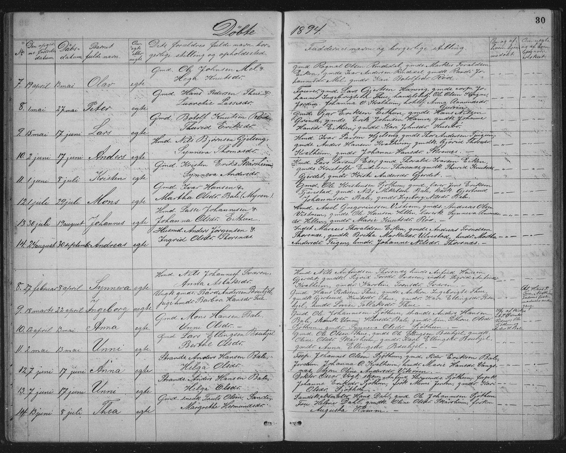 Balestrand sokneprestembete, AV/SAB-A-79601/H/Hab/Haba/L0002: Klokkerbok nr. A 2, 1880-1919, s. 30