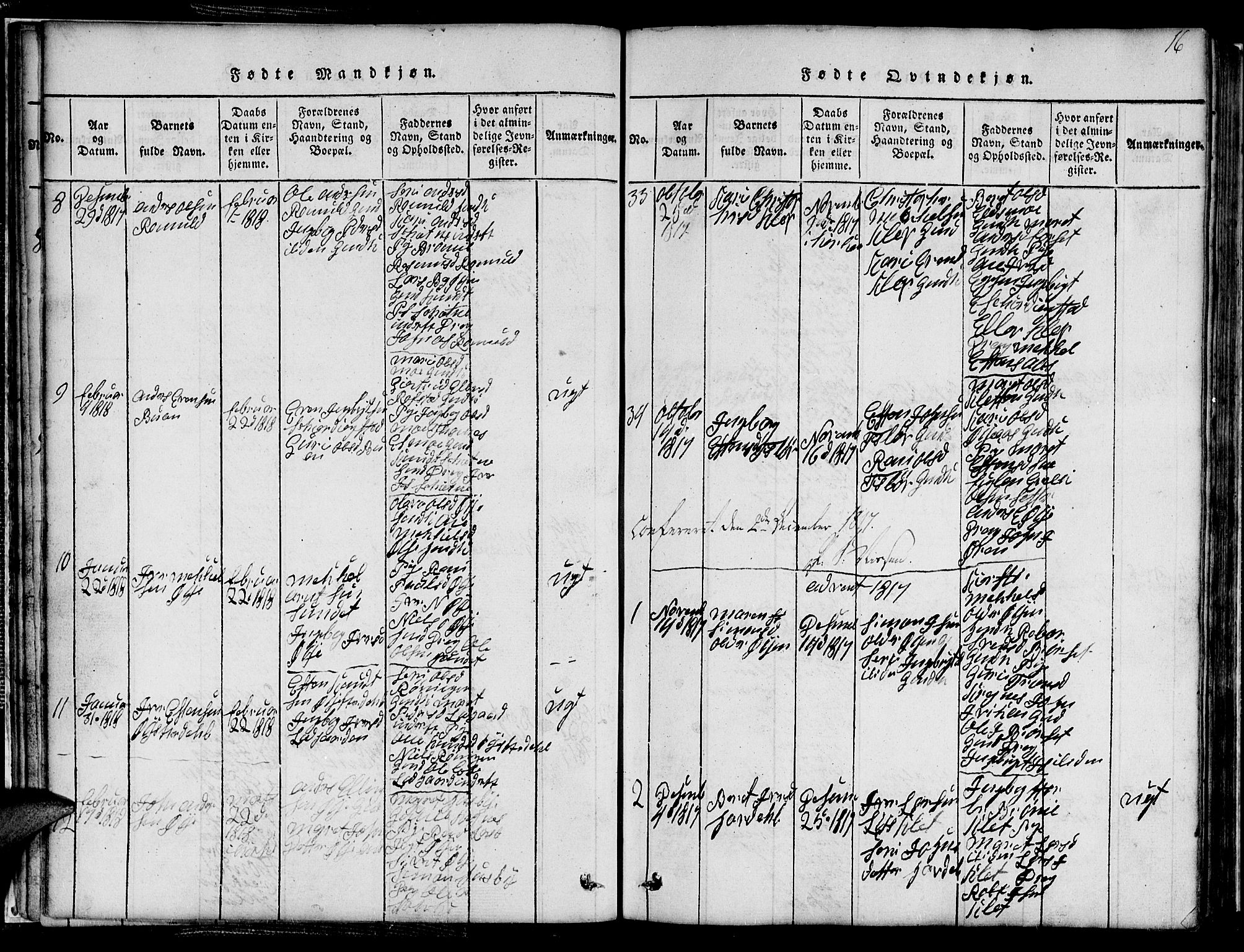 Ministerialprotokoller, klokkerbøker og fødselsregistre - Sør-Trøndelag, AV/SAT-A-1456/691/L1092: Klokkerbok nr. 691C03, 1816-1852, s. 16