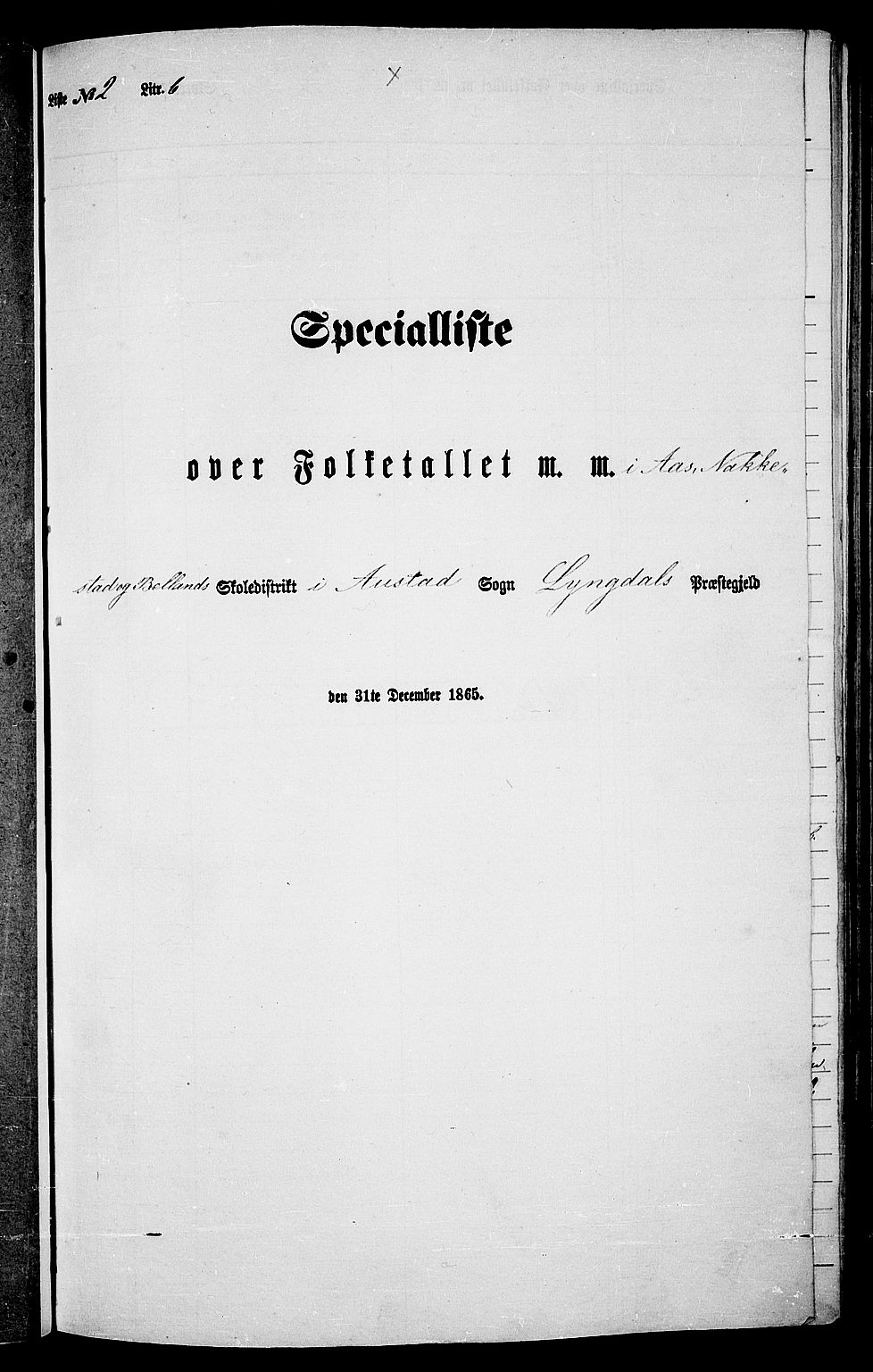 RA, Folketelling 1865 for 1032P Lyngdal prestegjeld, 1865, s. 55