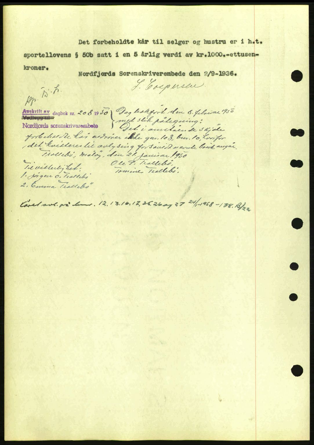 Nordfjord sorenskriveri, SAB/A-2801/02/02b/02bj/L0001: Pantebok nr. A1, 1936-1937, Dagboknr: 1104/1936