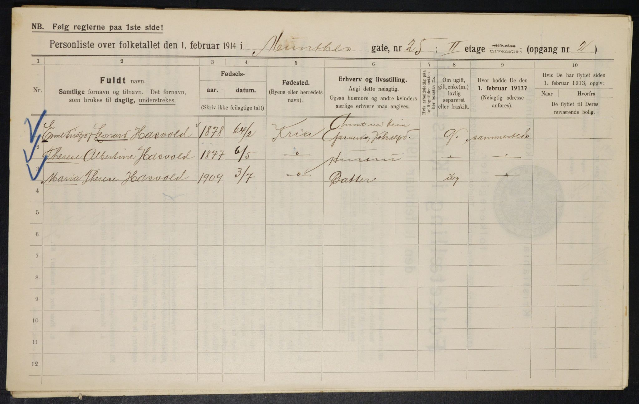 OBA, Kommunal folketelling 1.2.1914 for Kristiania, 1914, s. 68103