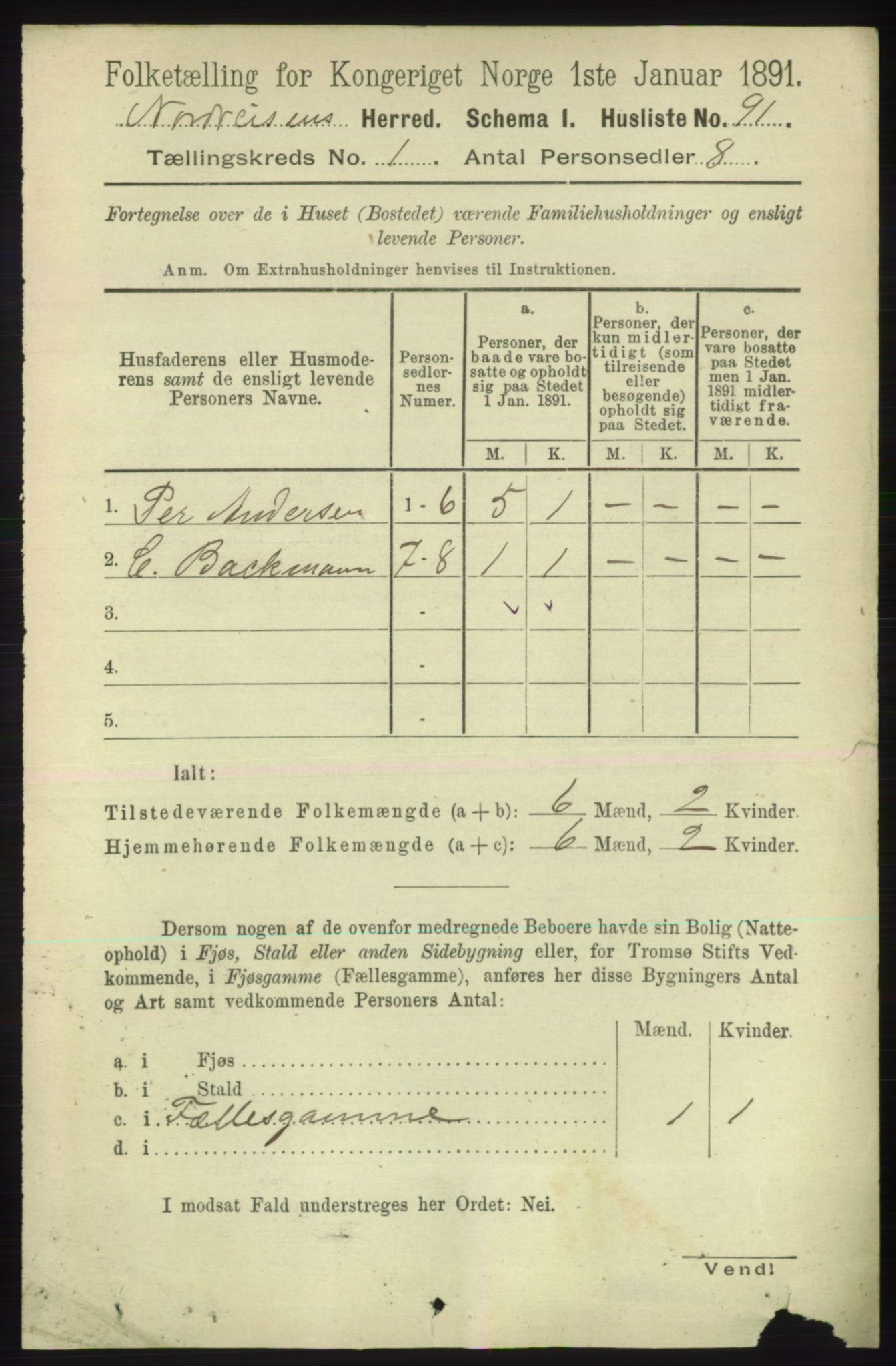 RA, Folketelling 1891 for 1942 Nordreisa herred, 1891, s. 104