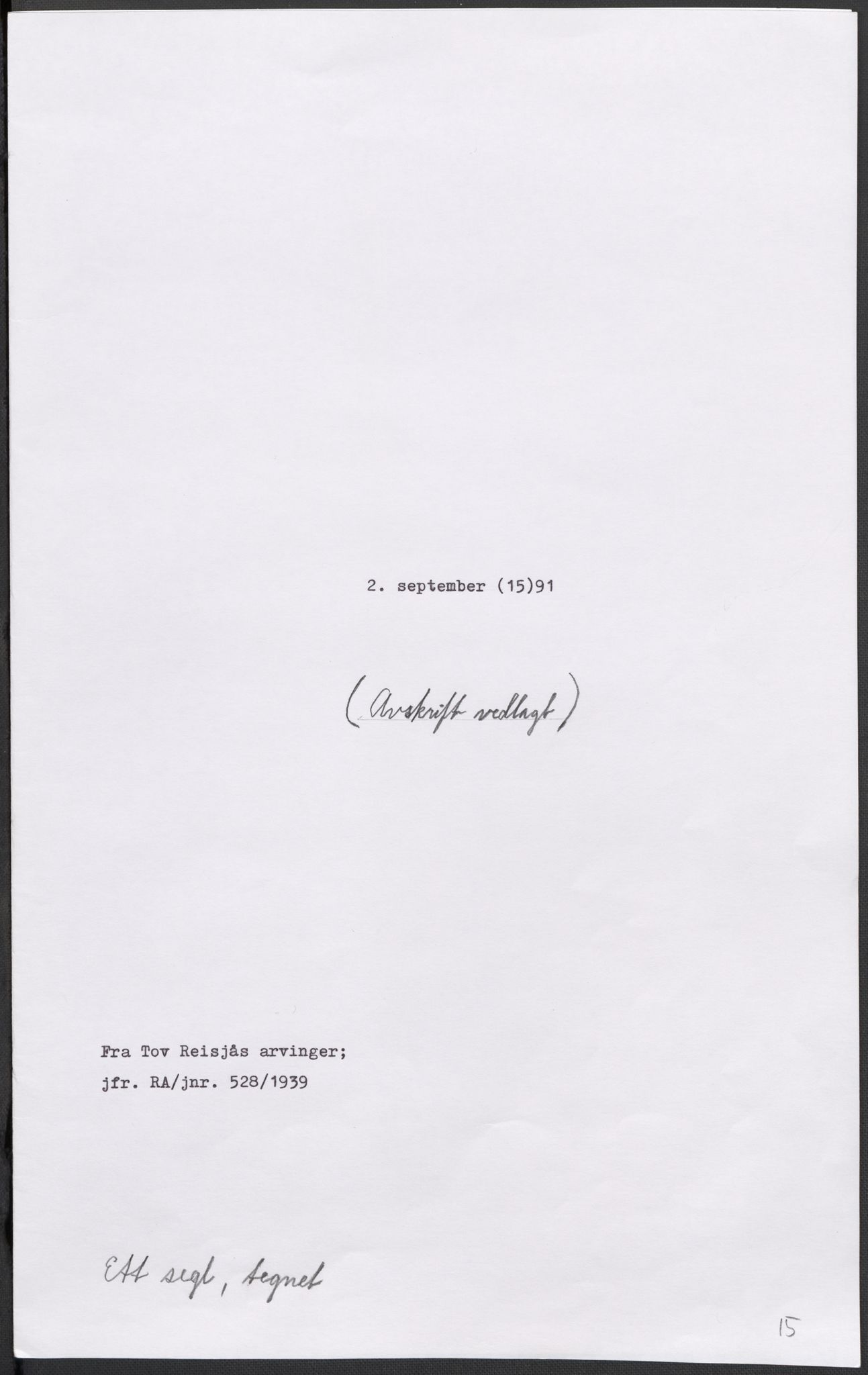 Riksarkivets diplomsamling, AV/RA-EA-5965/F02/L0094: Dokumenter, 1591, s. 32