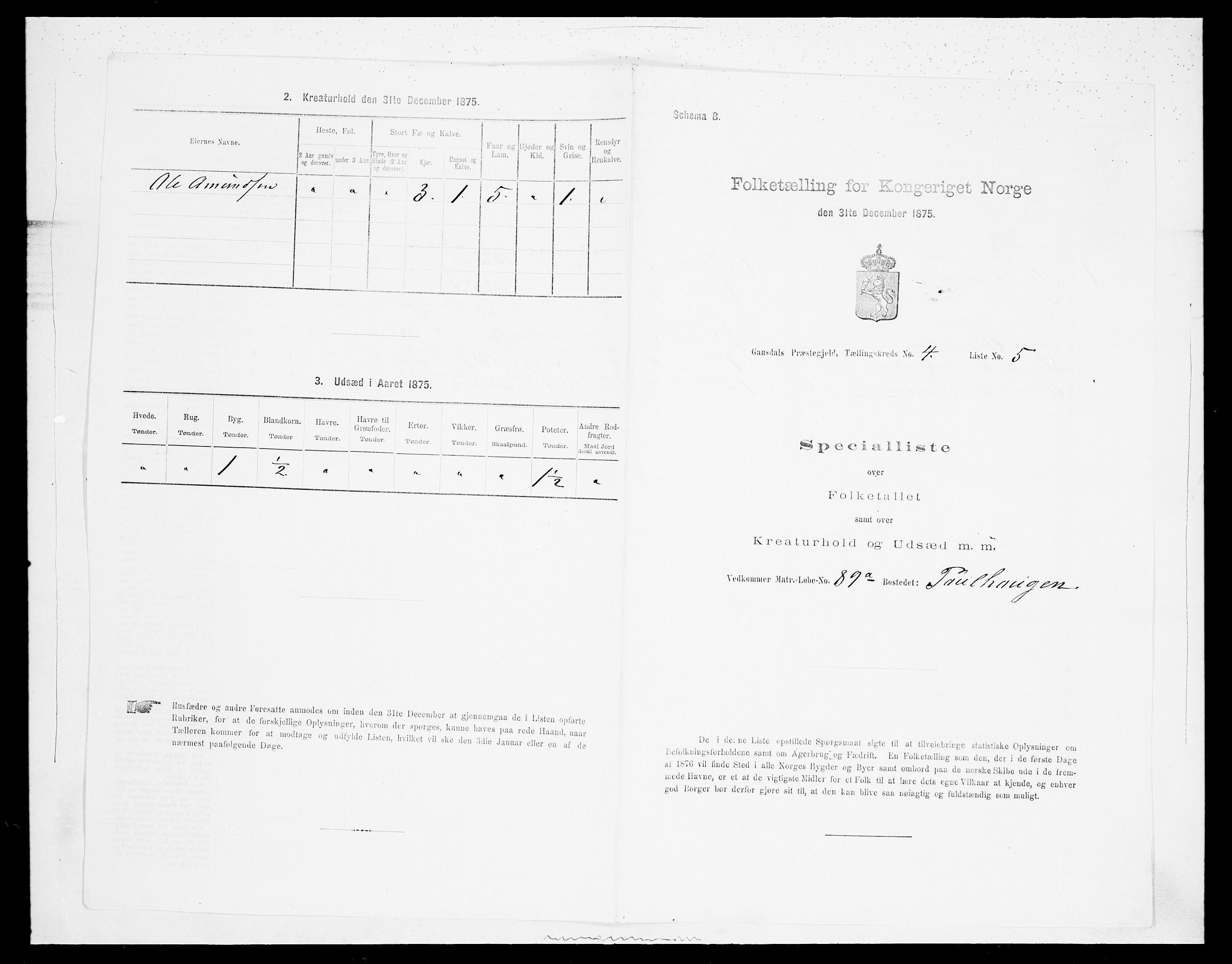 SAH, Folketelling 1875 for 0522P Gausdal prestegjeld, 1875, s. 729