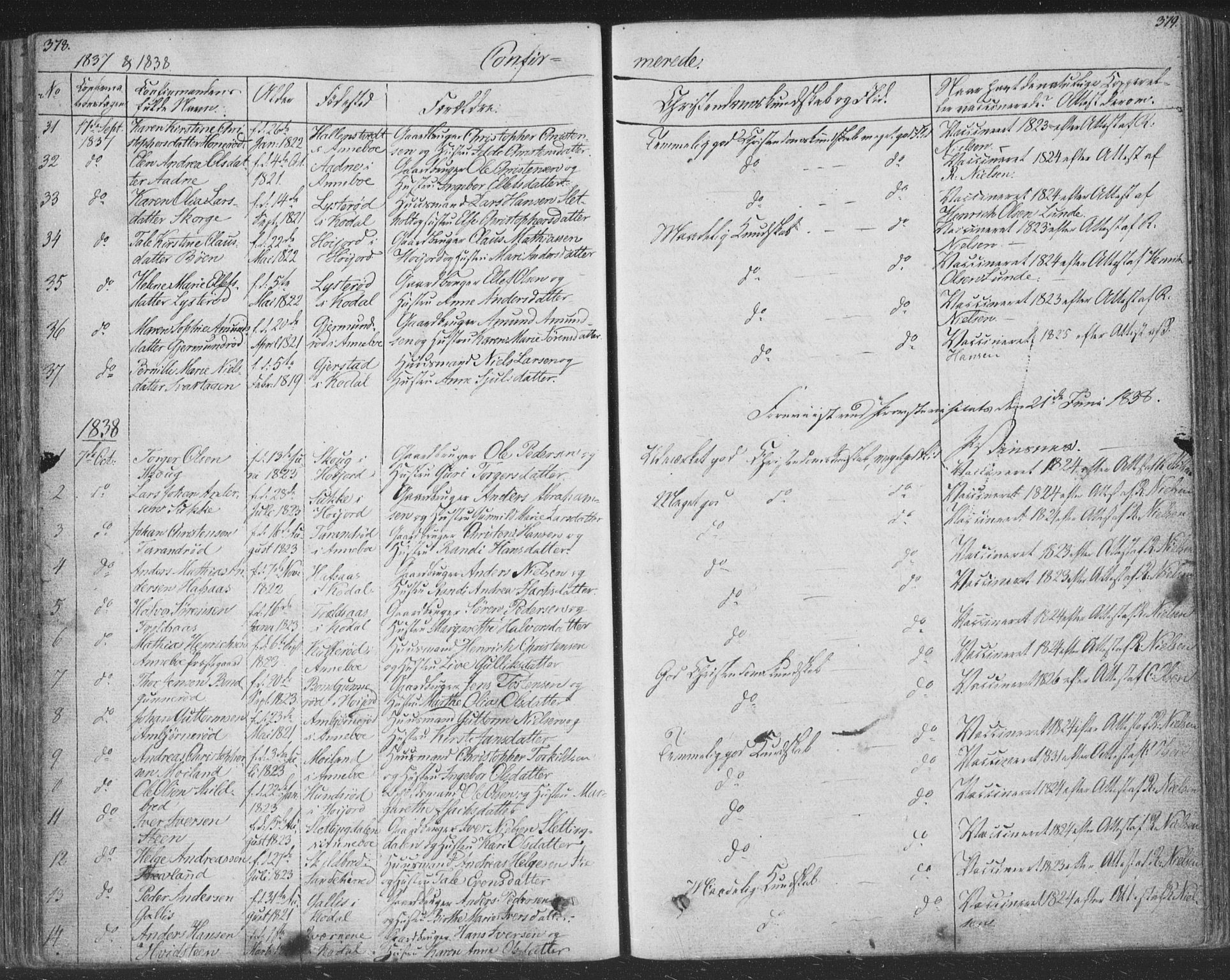 Andebu kirkebøker, AV/SAKO-A-336/F/Fa/L0004: Ministerialbok nr. I 4, 1829-1856, s. 378-379