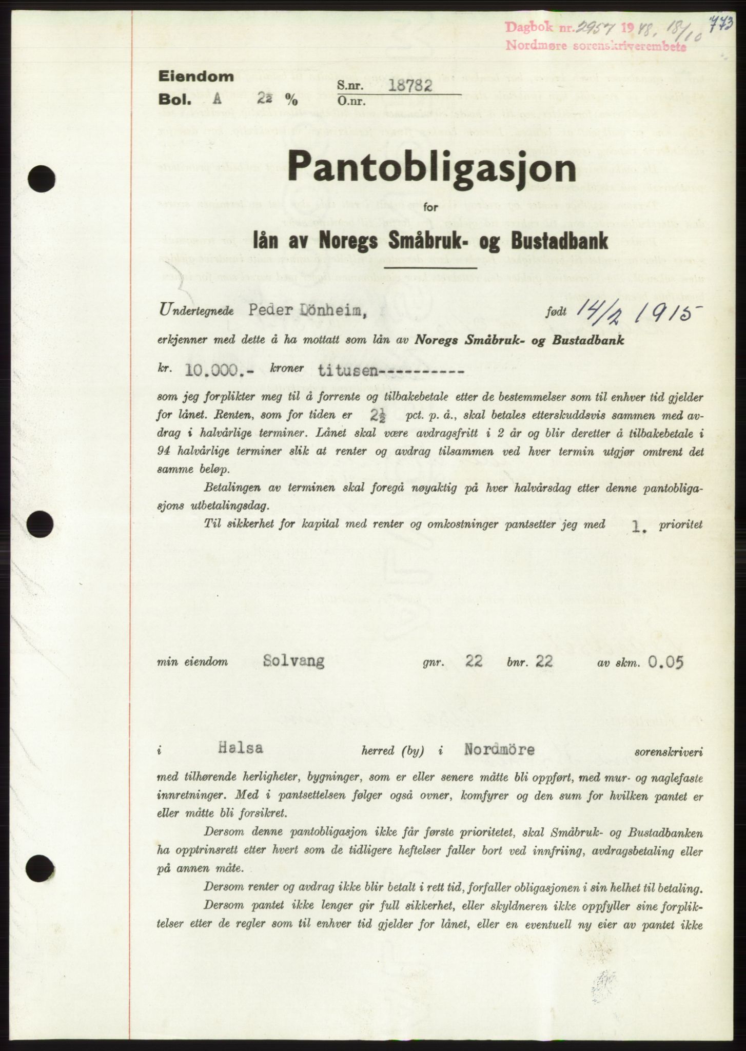 Nordmøre sorenskriveri, SAT/A-4132/1/2/2Ca: Pantebok nr. B99, 1948-1948, Dagboknr: 2957/1948