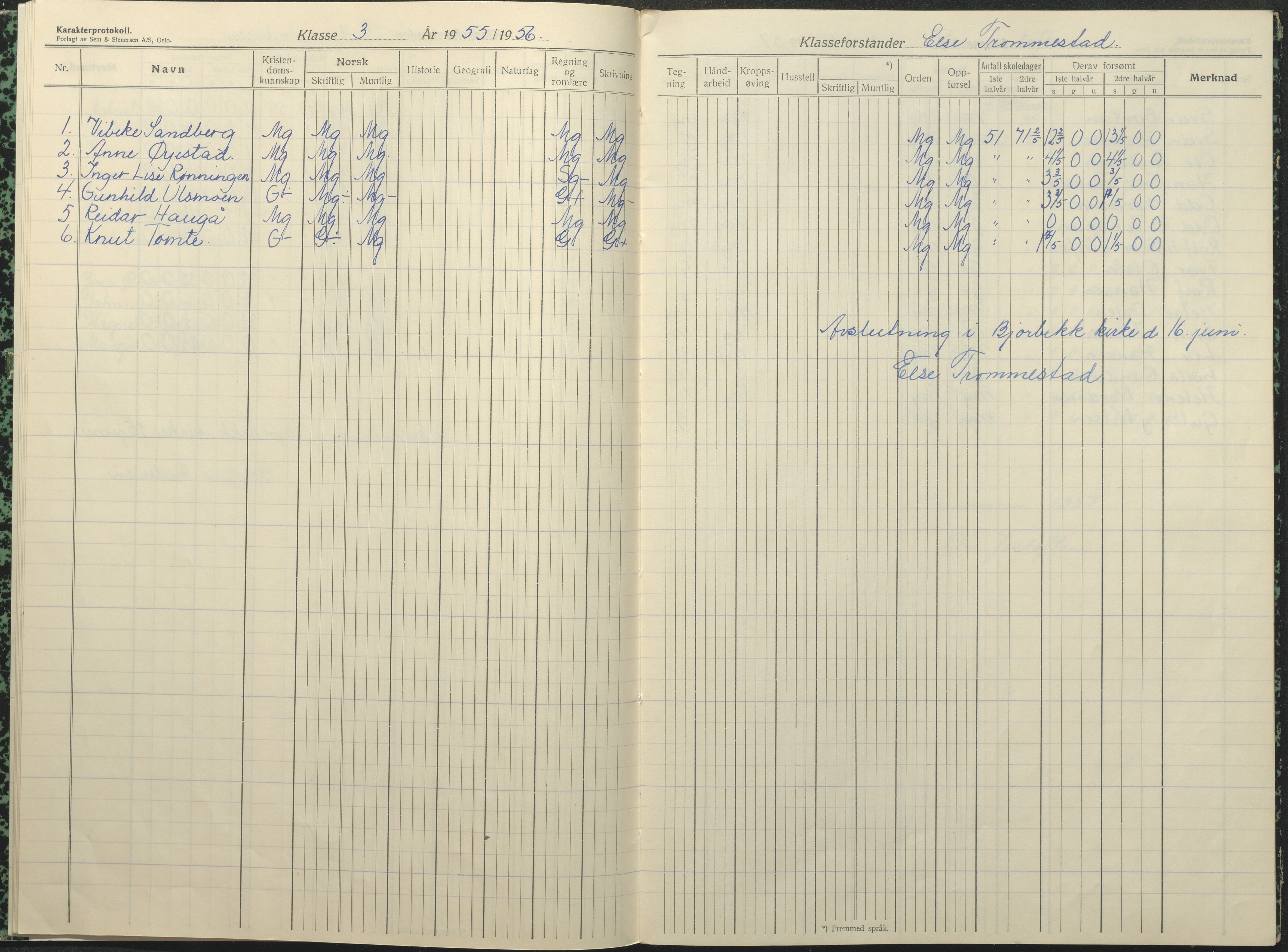 Øyestad kommune frem til 1979, AAKS/KA0920-PK/06/06F/L0017: Karakterprotokoll, 1949-1964