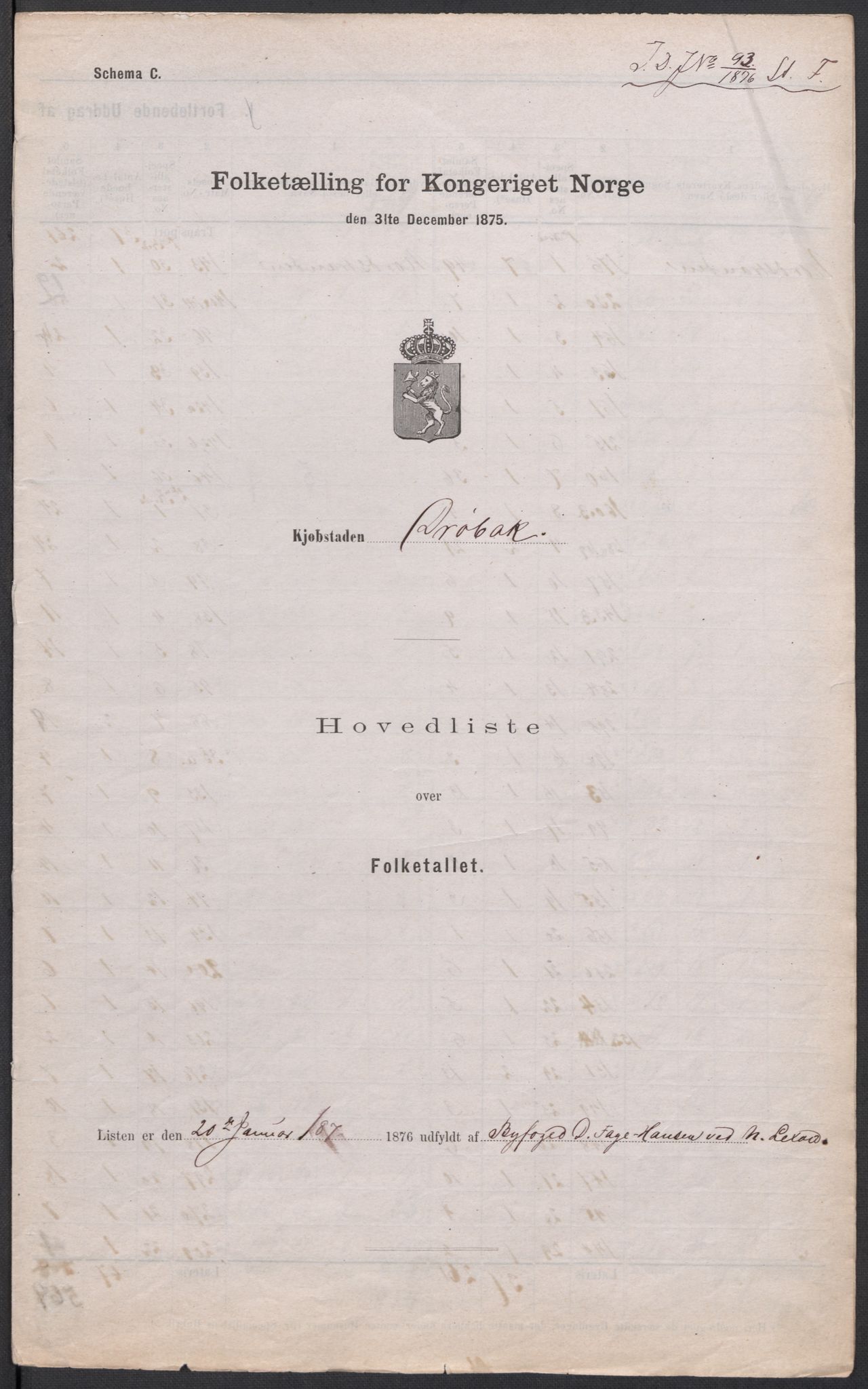 RA, Folketelling 1875 for 0203B Drøbak prestegjeld, Drøbak kjøpstad, 1875, s. 1
