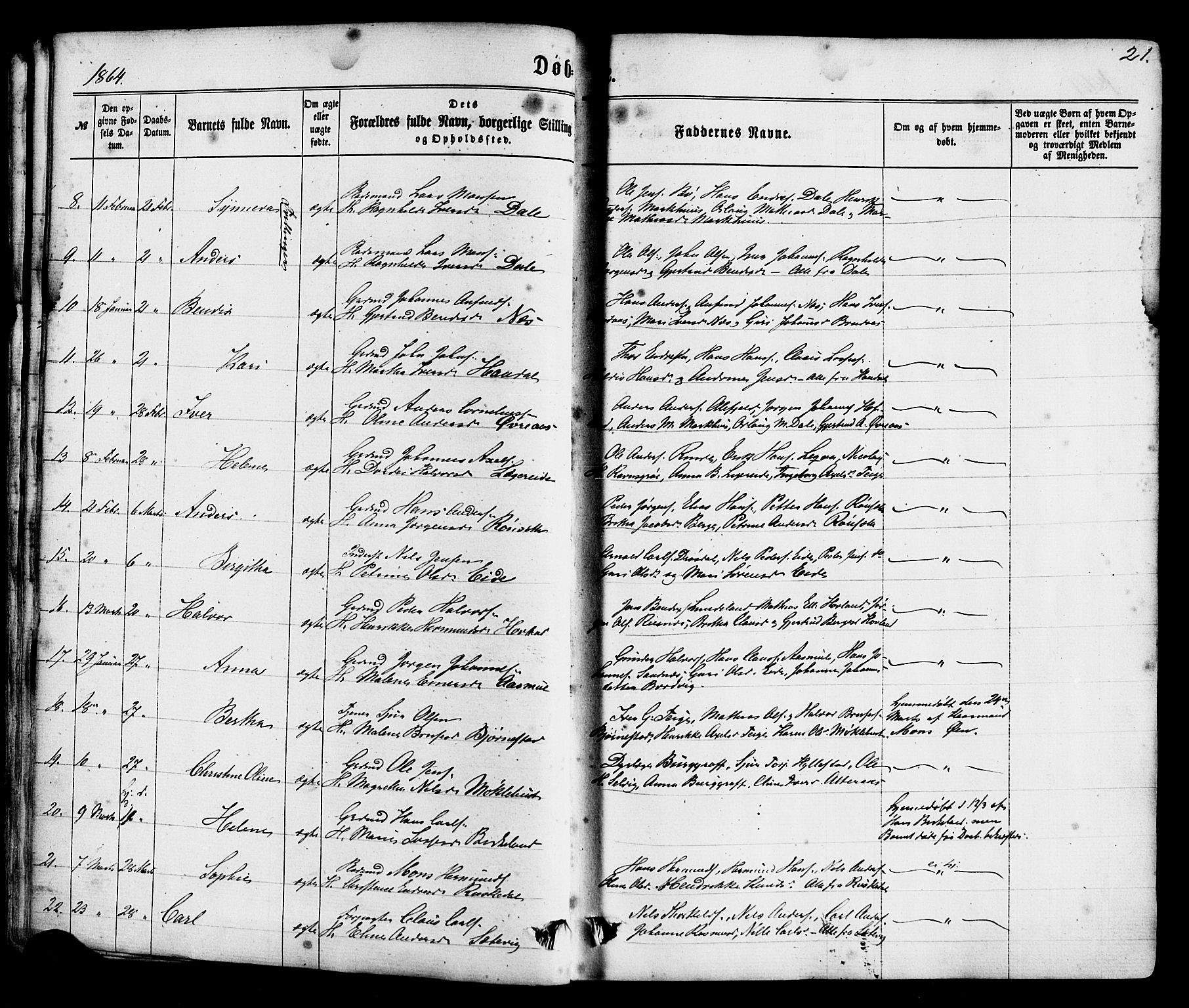 Hyllestad sokneprestembete, AV/SAB-A-80401: Ministerialbok nr. A 1, 1861-1886, s. 21