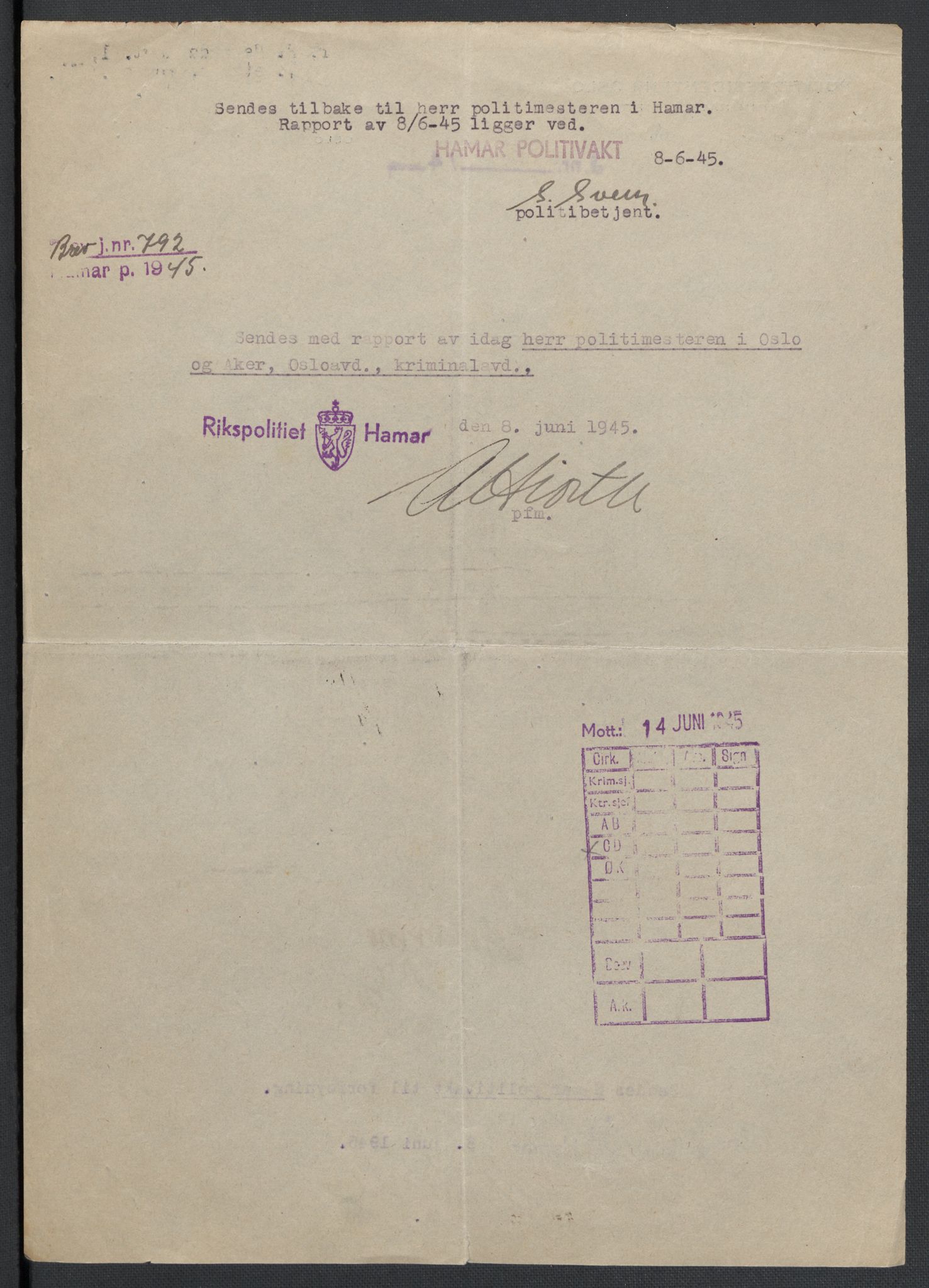 Landssvikarkivet, Oslo politikammer, AV/RA-S-3138-01/D/Da/L0003: Dnr. 29, 1945, s. 1584