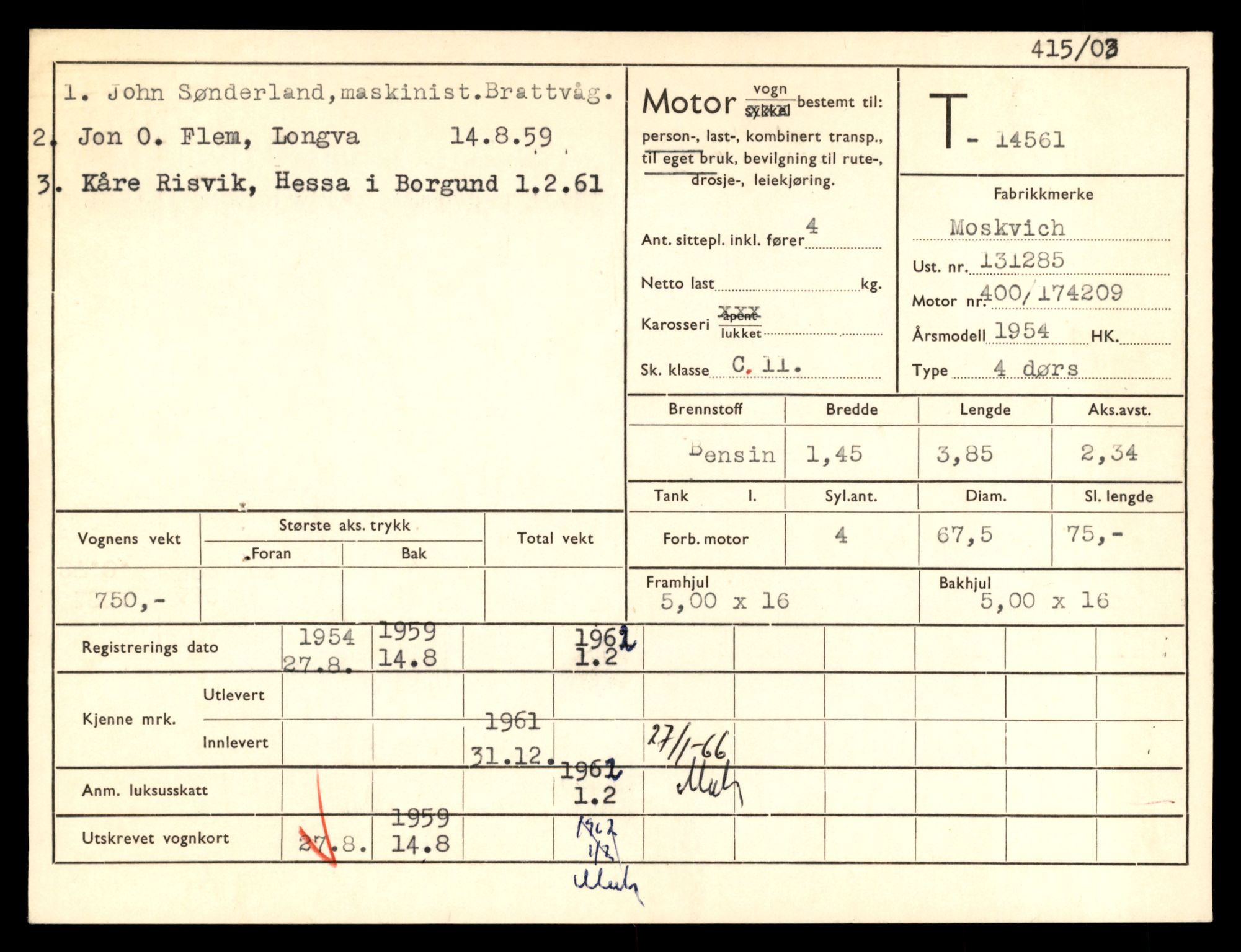 Møre og Romsdal vegkontor - Ålesund trafikkstasjon, SAT/A-4099/F/Fe/L0046: Registreringskort for kjøretøy T 14445 - T 14579, 1927-1998