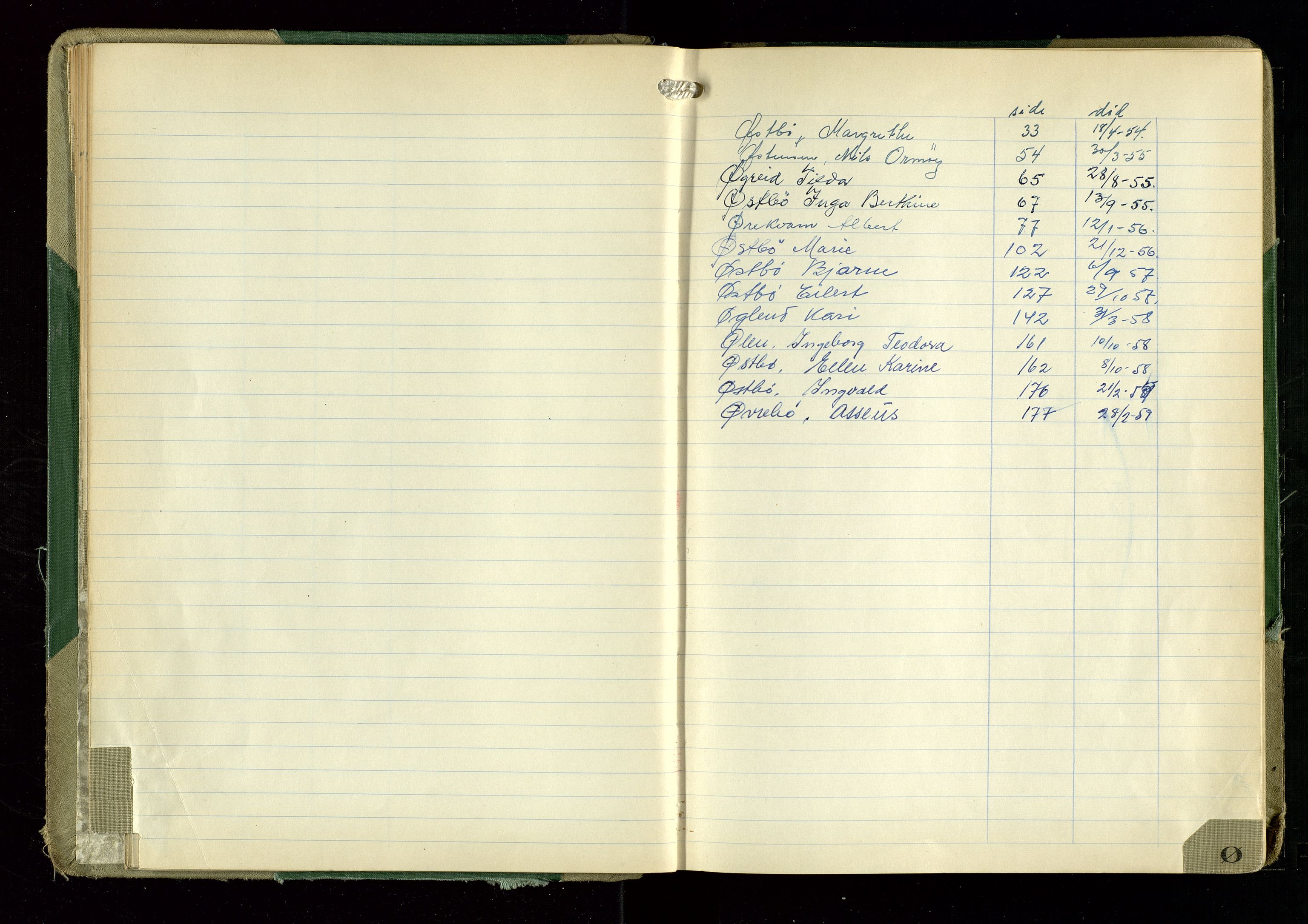 Hetland lensmannskontor, AV/SAST-A-100101/Gga/L0006: "Protokoll over anmeldte dødsfall" (med alfabetisk navneregister), 1952-1959