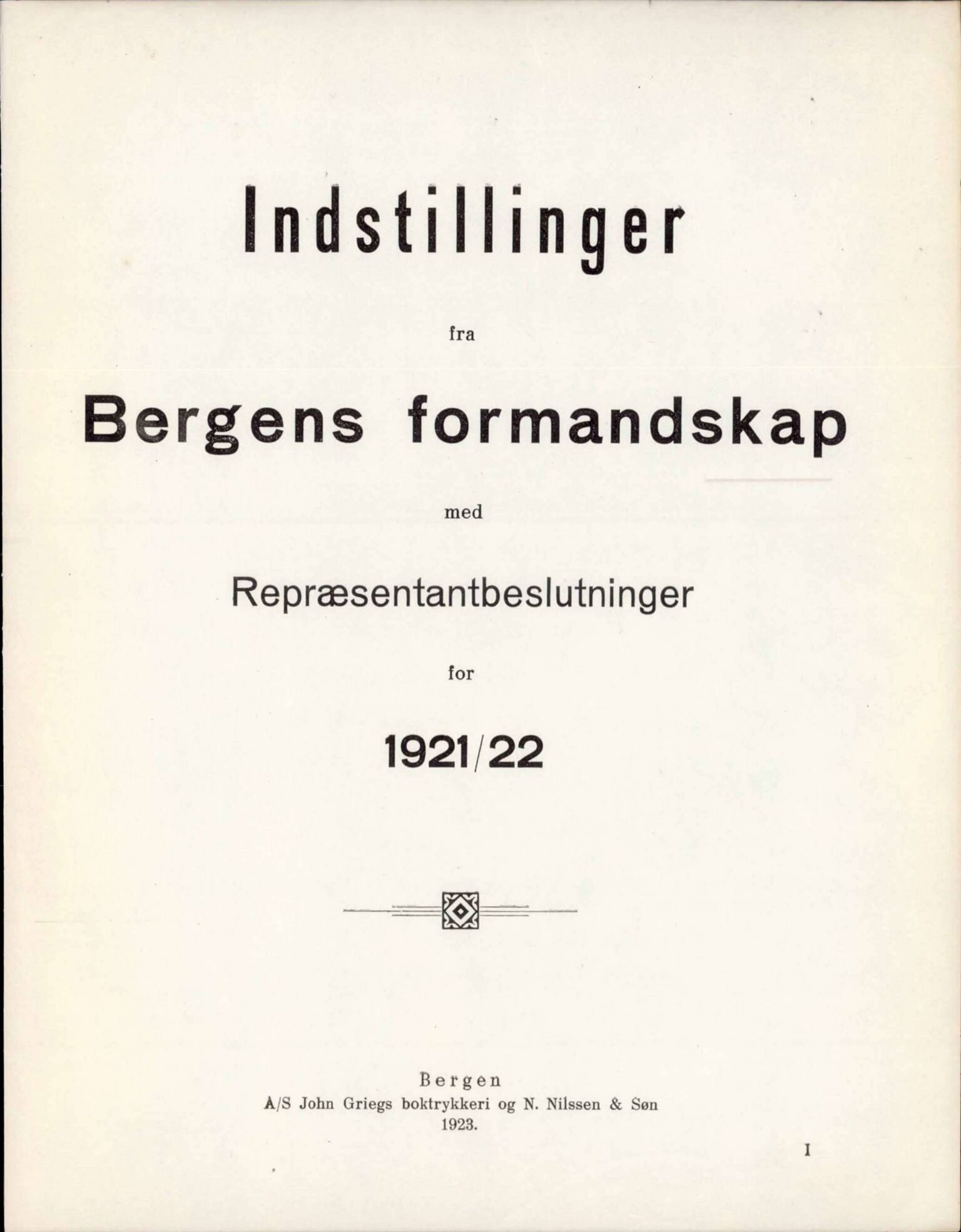 Bergen kommune. Formannskapet, BBA/A-0003/Ad/L0104: Bergens Kommuneforhandlinger, bind I, 1921-1922