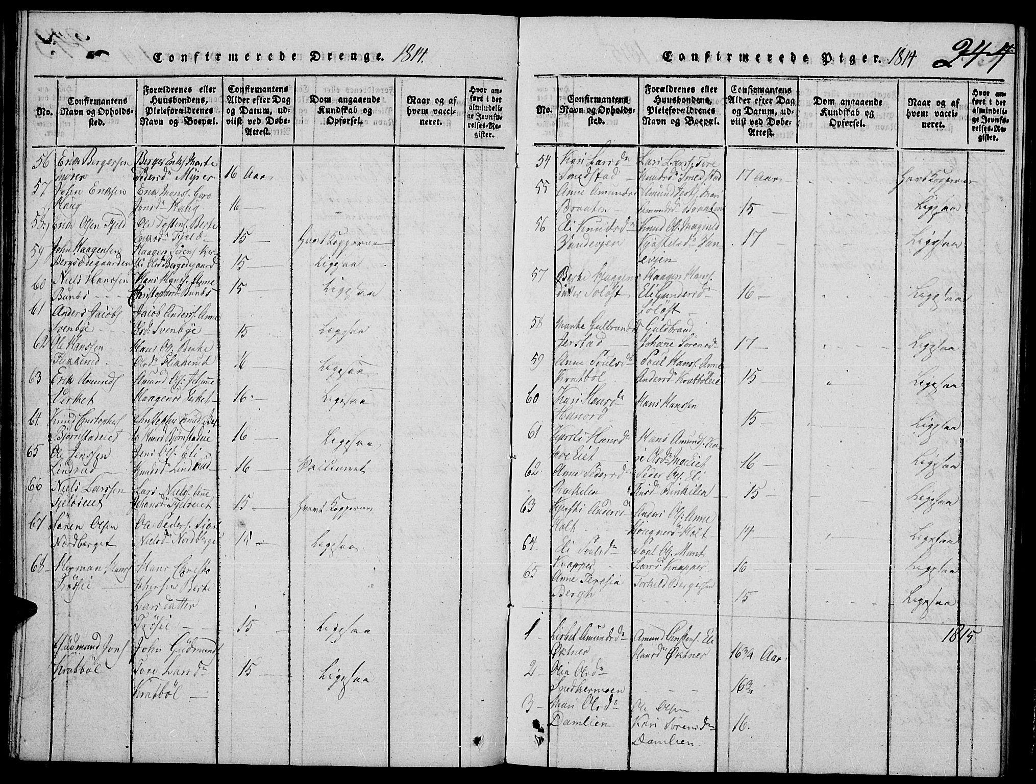 Strøm-Odalen prestekontor, SAH/PREST-028/H/Ha/Hab/L0001: Klokkerbok nr. 1, 1813-1825, s. 244