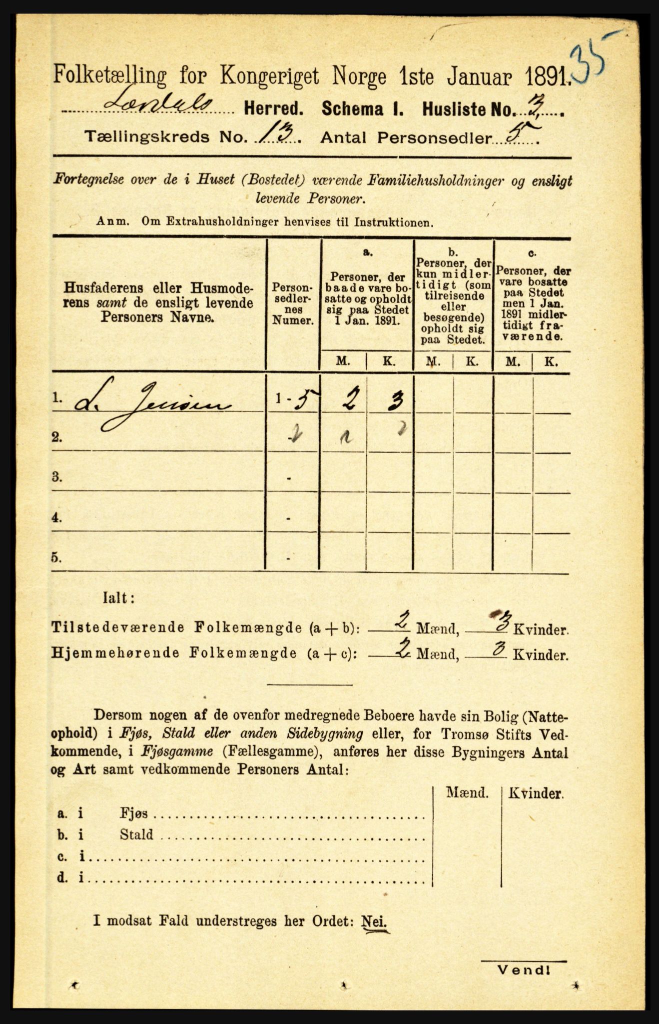 RA, Folketelling 1891 for 1422 Lærdal herred, 1891, s. 2735