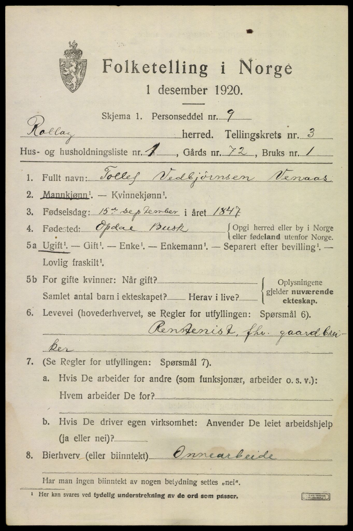 SAKO, Folketelling 1920 for 0632 Rollag herred, 1920, s. 1332