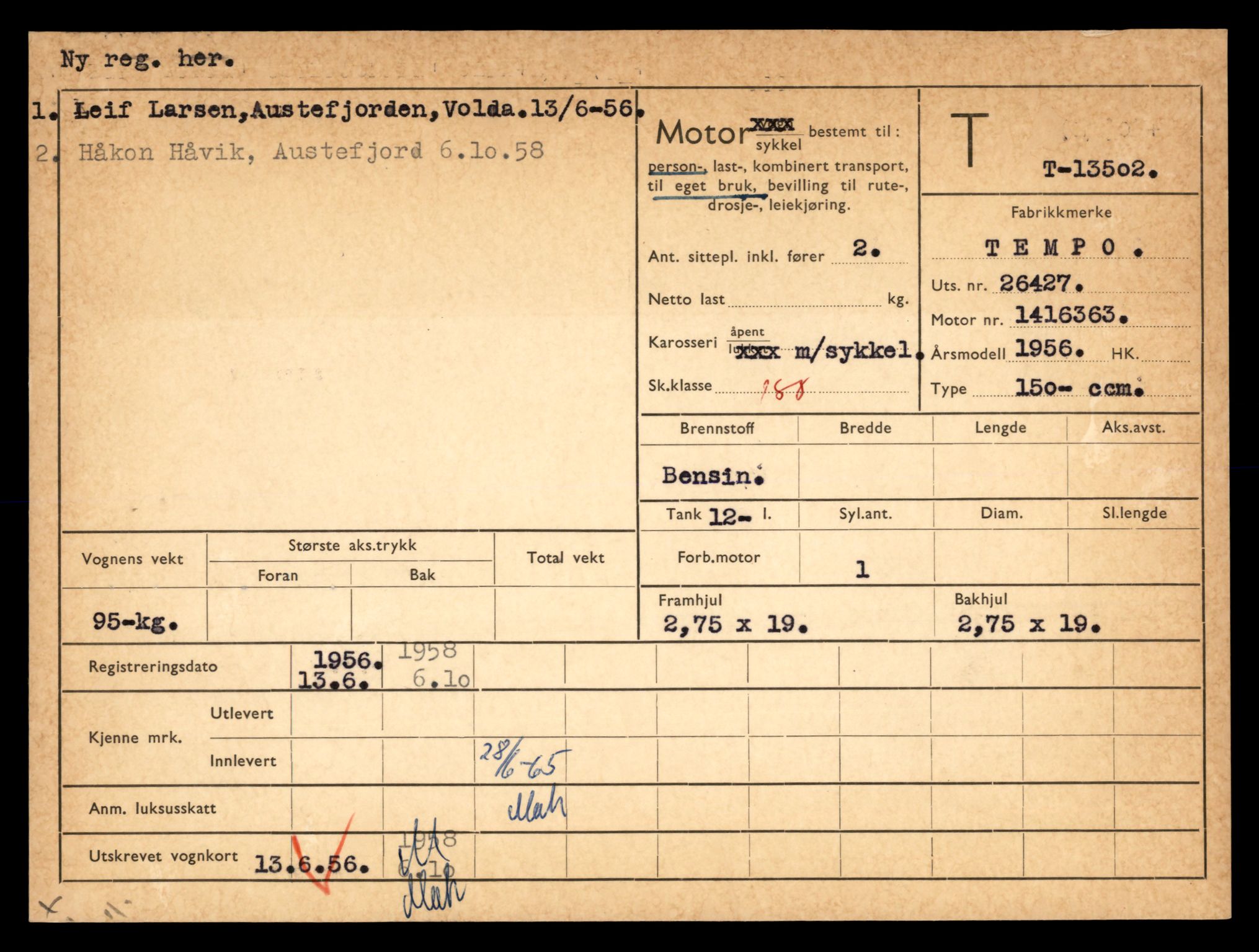 Møre og Romsdal vegkontor - Ålesund trafikkstasjon, AV/SAT-A-4099/F/Fe/L0039: Registreringskort for kjøretøy T 13361 - T 13530, 1927-1998, s. 2516