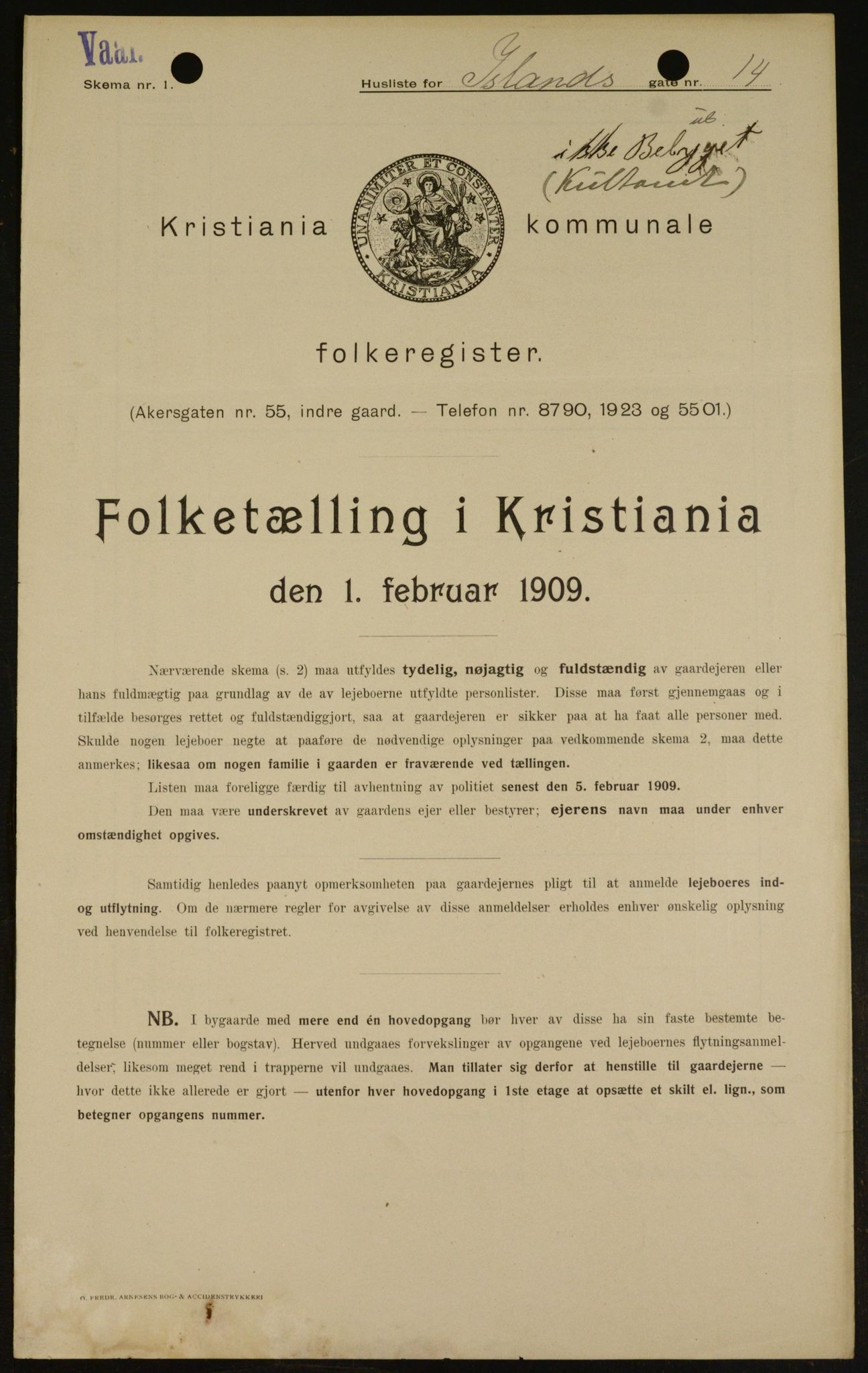 OBA, Kommunal folketelling 1.2.1909 for Kristiania kjøpstad, 1909, s. 40832