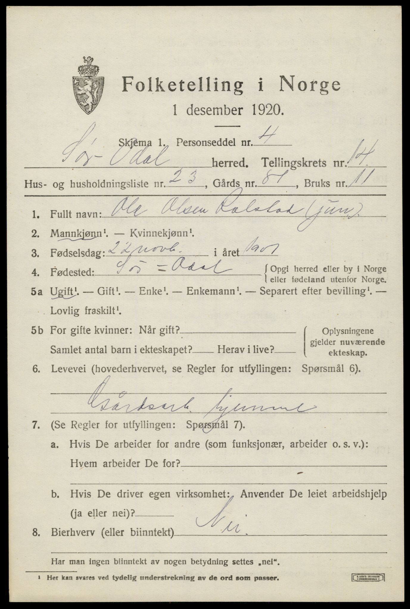 SAH, Folketelling 1920 for 0419 Sør-Odal herred, 1920, s. 14189