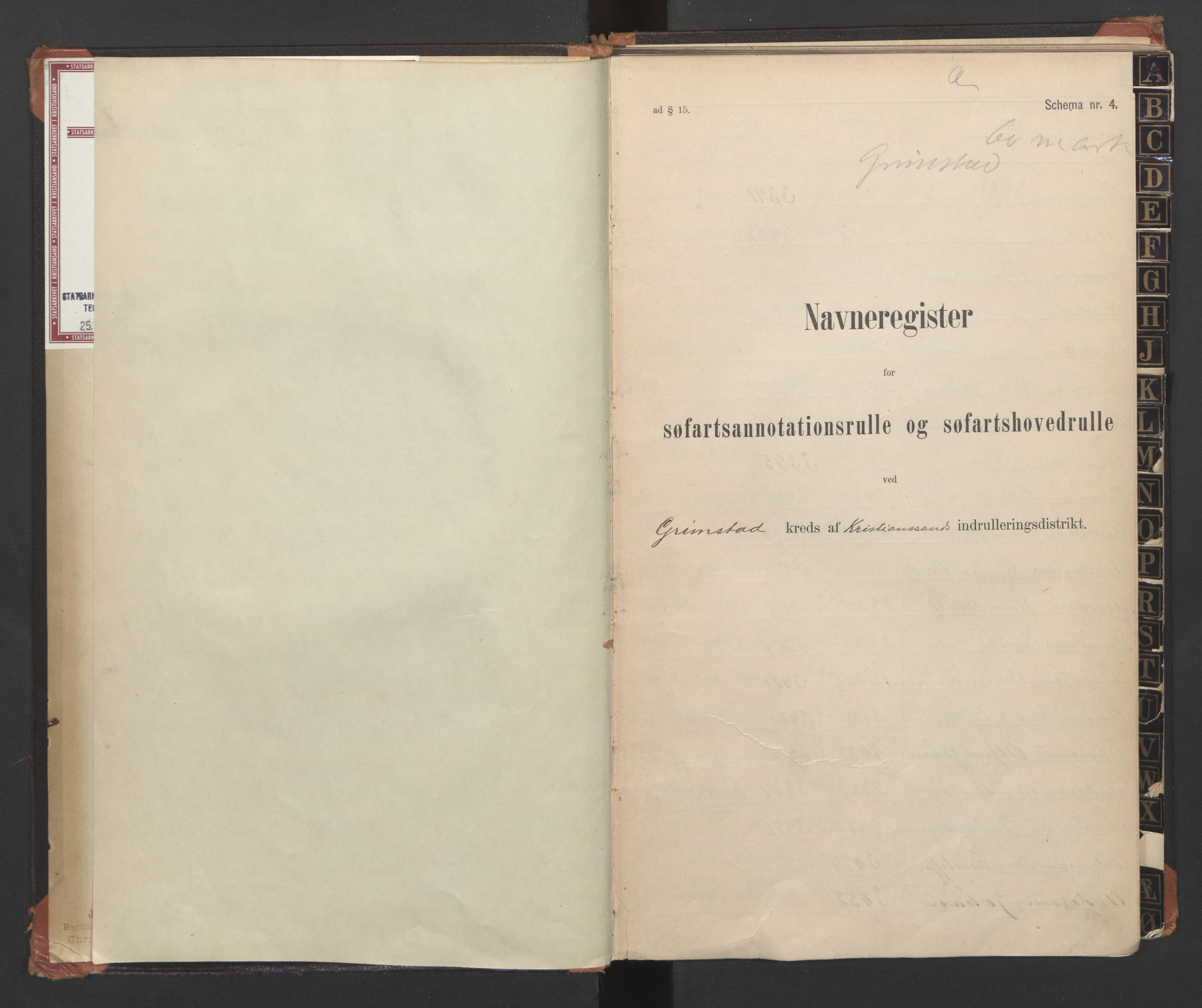 Grimstad mønstringskrets, SAK/2031-0013/F/Fa/L0003: Register til annotasjonsrulle og hovedrulle A, F-3, 1870-1948, s. 3
