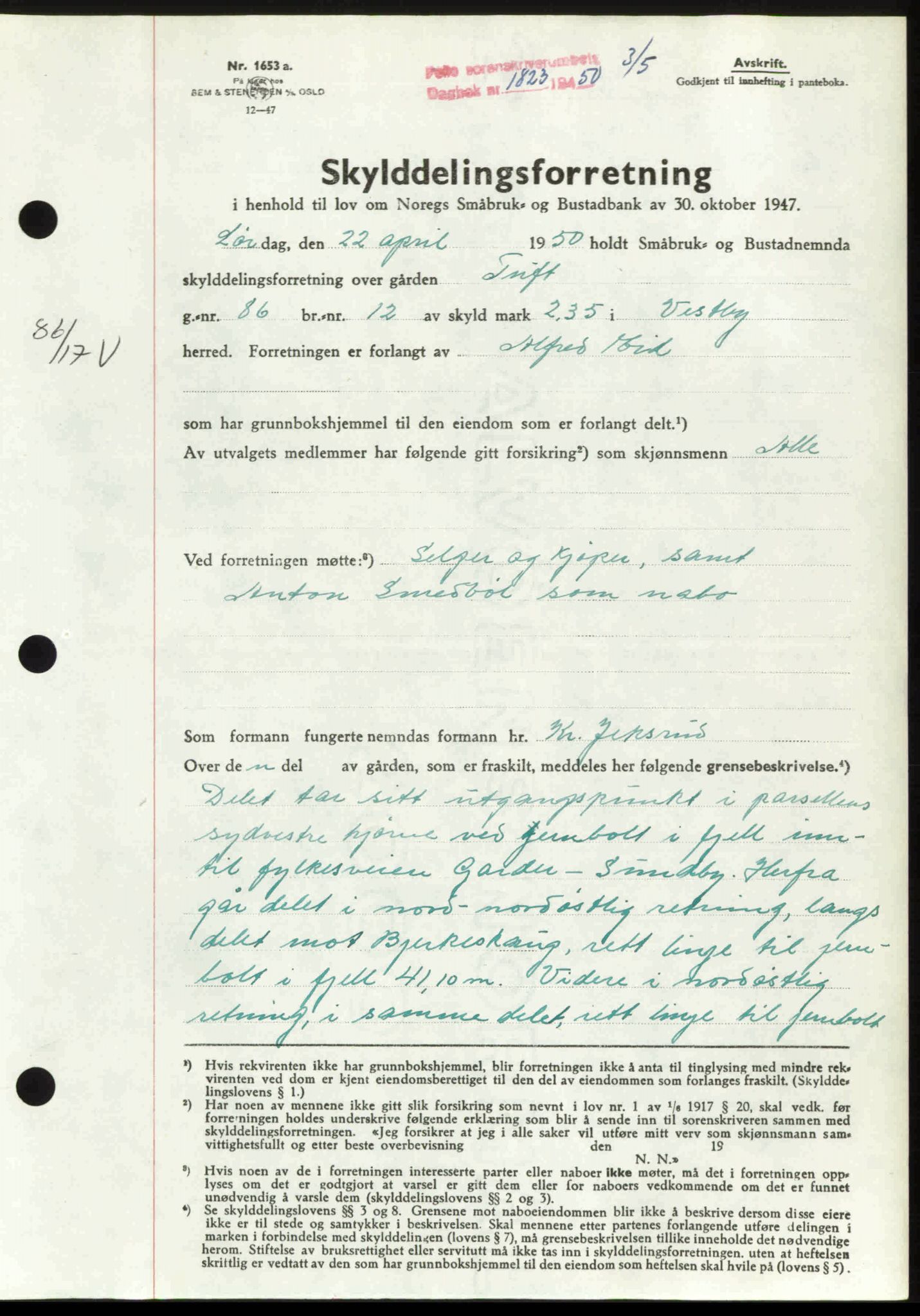 Follo sorenskriveri, SAO/A-10274/G/Ga/Gaa/L0092: Pantebok nr. I 92, 1950-1950, Dagboknr: 1823/1950