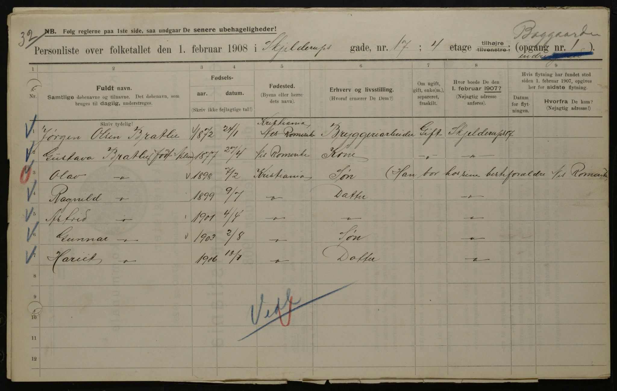 OBA, Kommunal folketelling 1.2.1908 for Kristiania kjøpstad, 1908, s. 86498