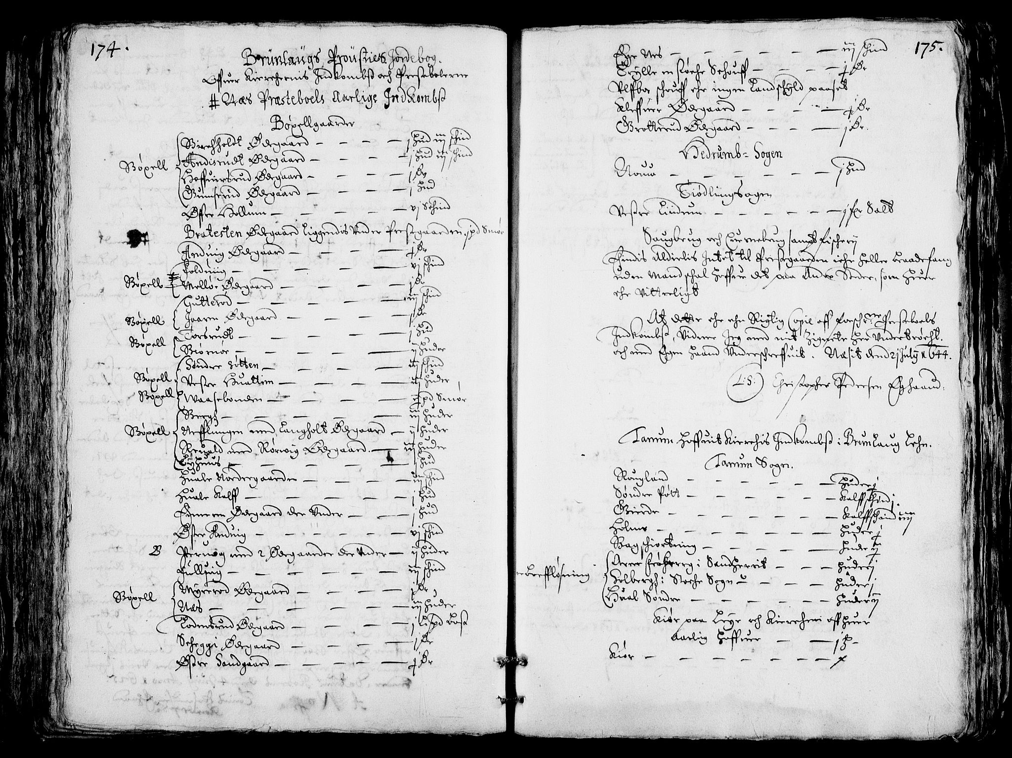 Rentekammeret inntil 1814, Realistisk ordnet avdeling, RA/EA-4070/Fc/Fca/L0001/0004: [Ca I]  Akershus stift / Jordebok over kirkene og prestebolene i Oslo og Hamar stift, 1664, s. 174-175