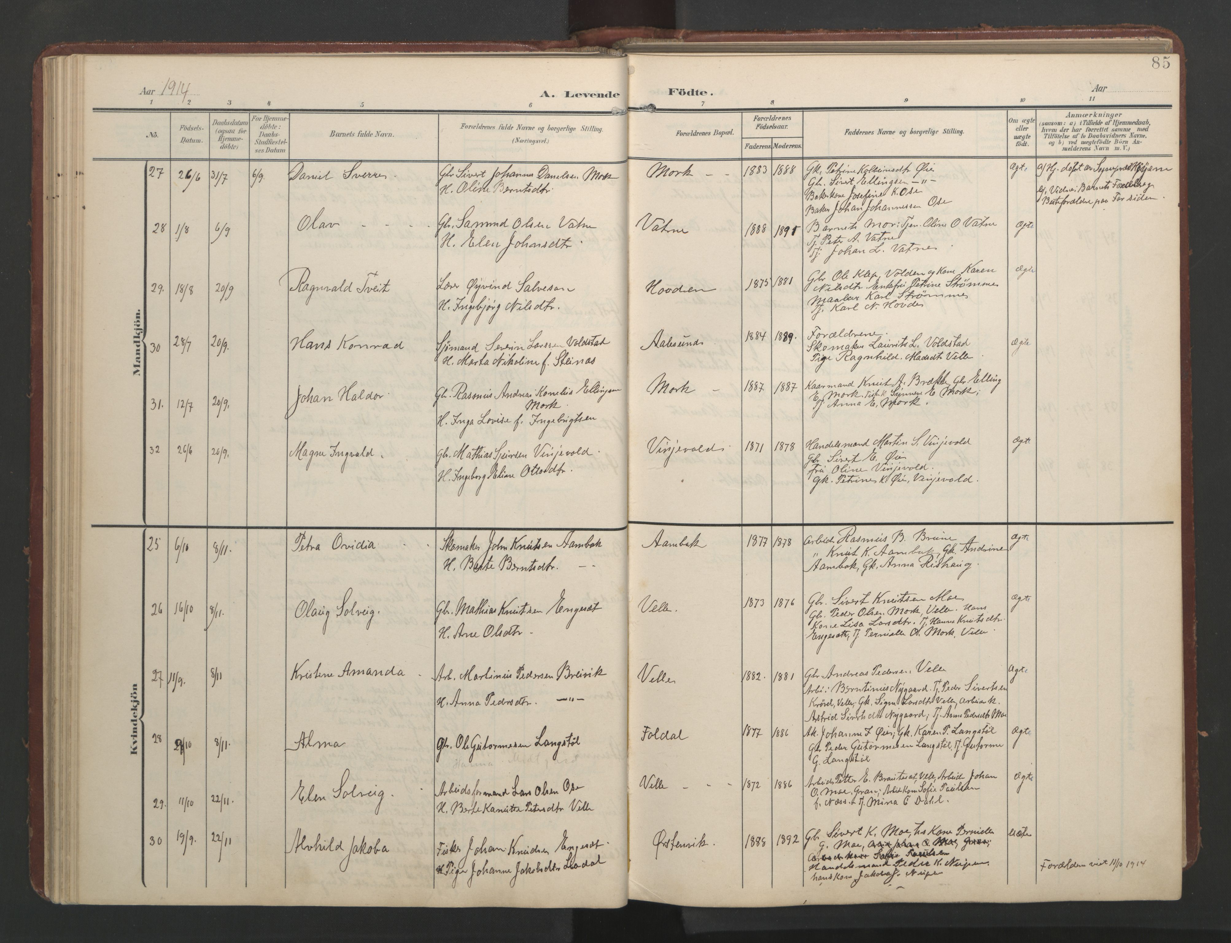 Ministerialprotokoller, klokkerbøker og fødselsregistre - Møre og Romsdal, AV/SAT-A-1454/513/L0190: Klokkerbok nr. 513C04, 1904-1926, s. 85
