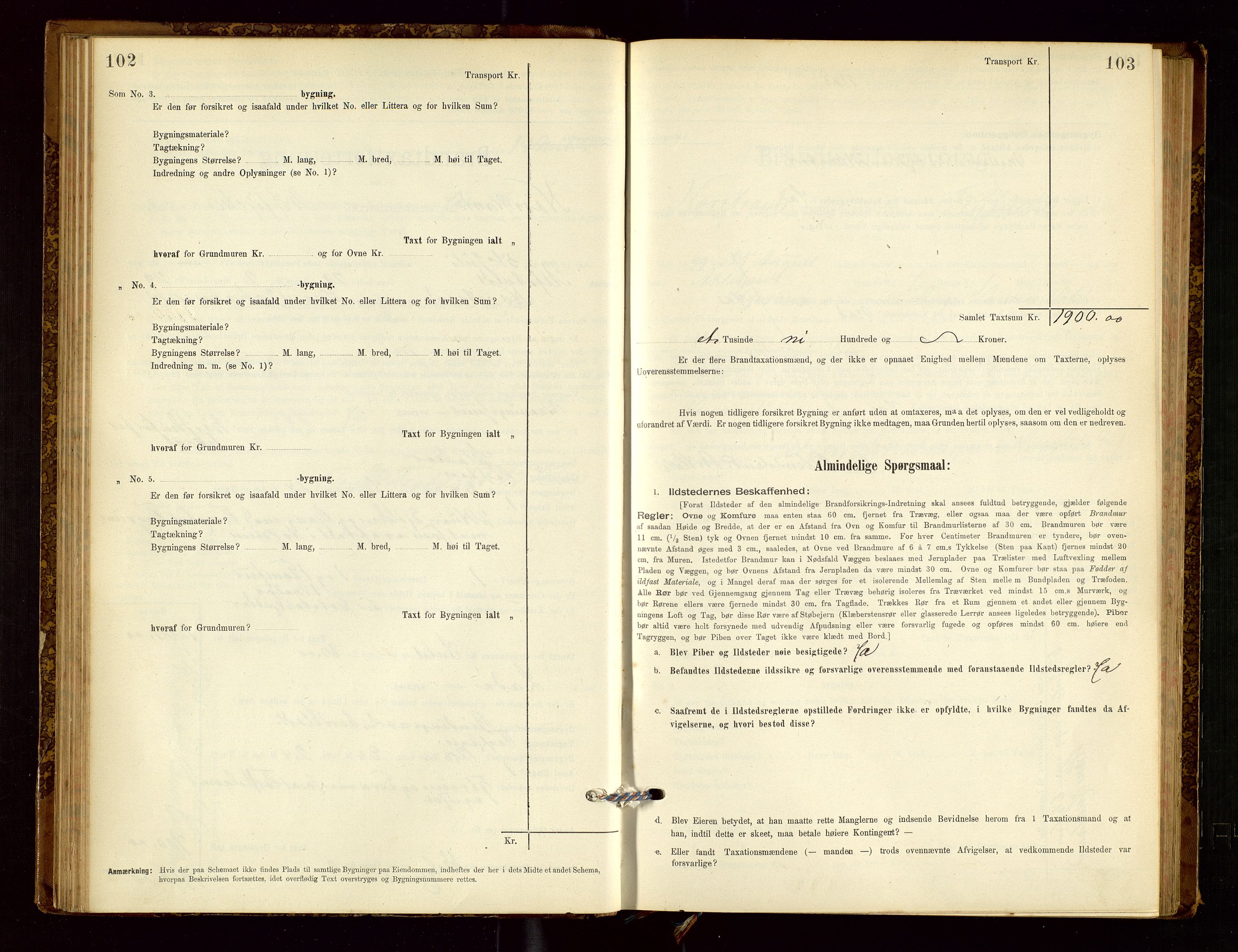Nedstrand lensmannskontor, SAST/A-100236/Gob/L0001: "Brandtaxationsprotokol for Nerstrand Lensmandsdistrikt Ryfylke fogderi", 1895-1915, s. 102-103