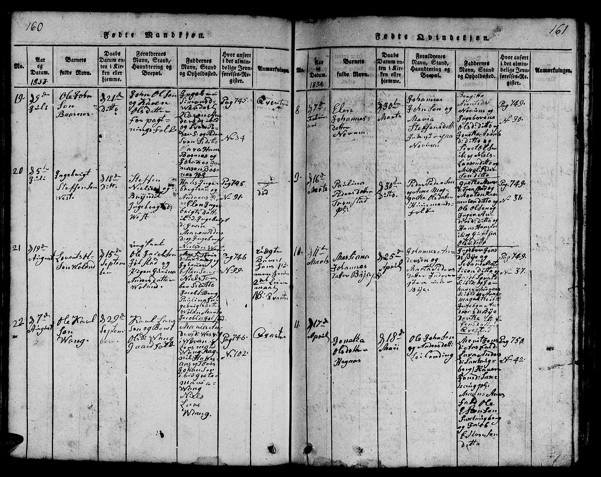 Ministerialprotokoller, klokkerbøker og fødselsregistre - Nord-Trøndelag, SAT/A-1458/730/L0298: Klokkerbok nr. 730C01, 1816-1849, s. 160-161