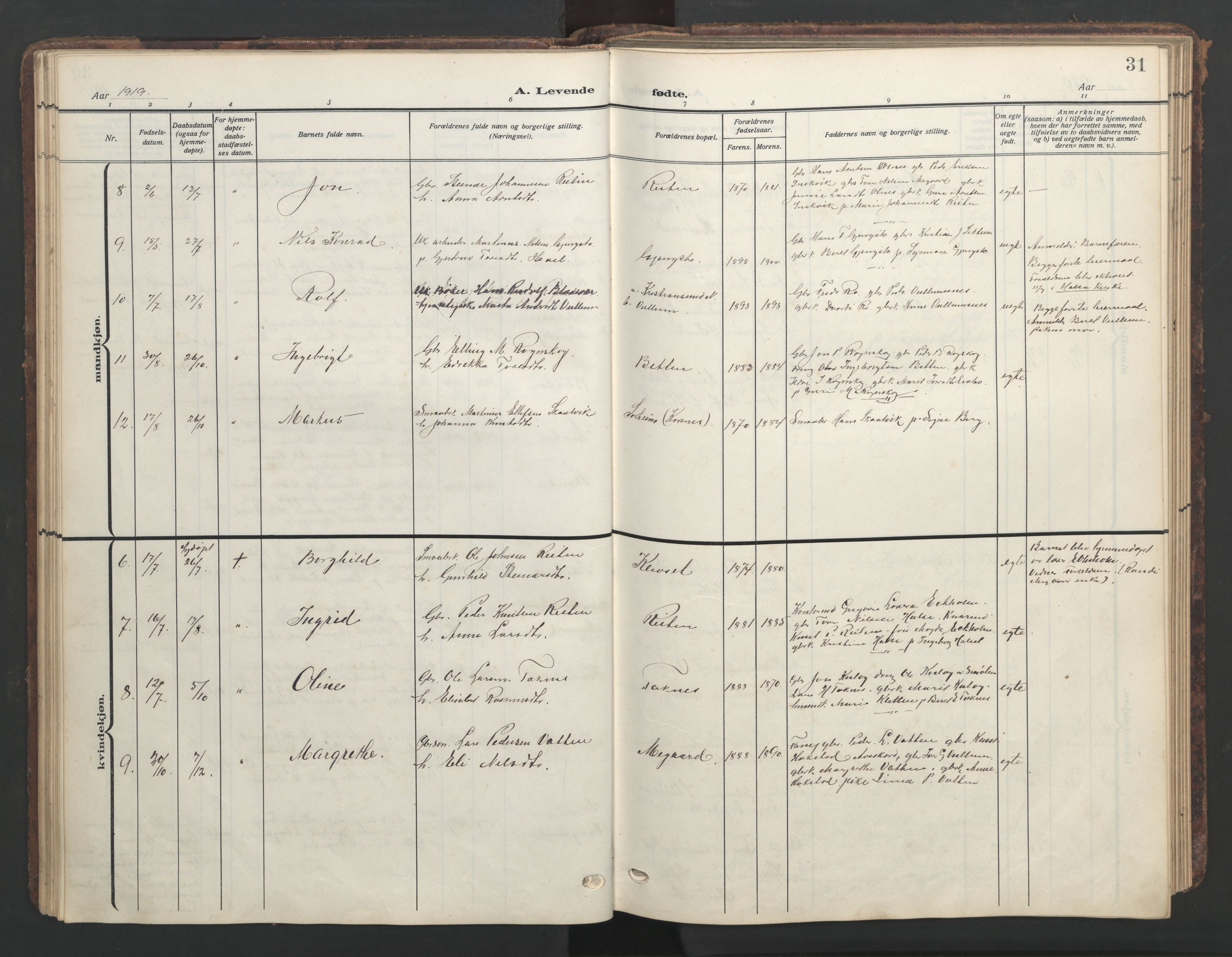 Ministerialprotokoller, klokkerbøker og fødselsregistre - Møre og Romsdal, AV/SAT-A-1454/576/L0891: Klokkerbok nr. 576C02, 1909-1946, s. 31