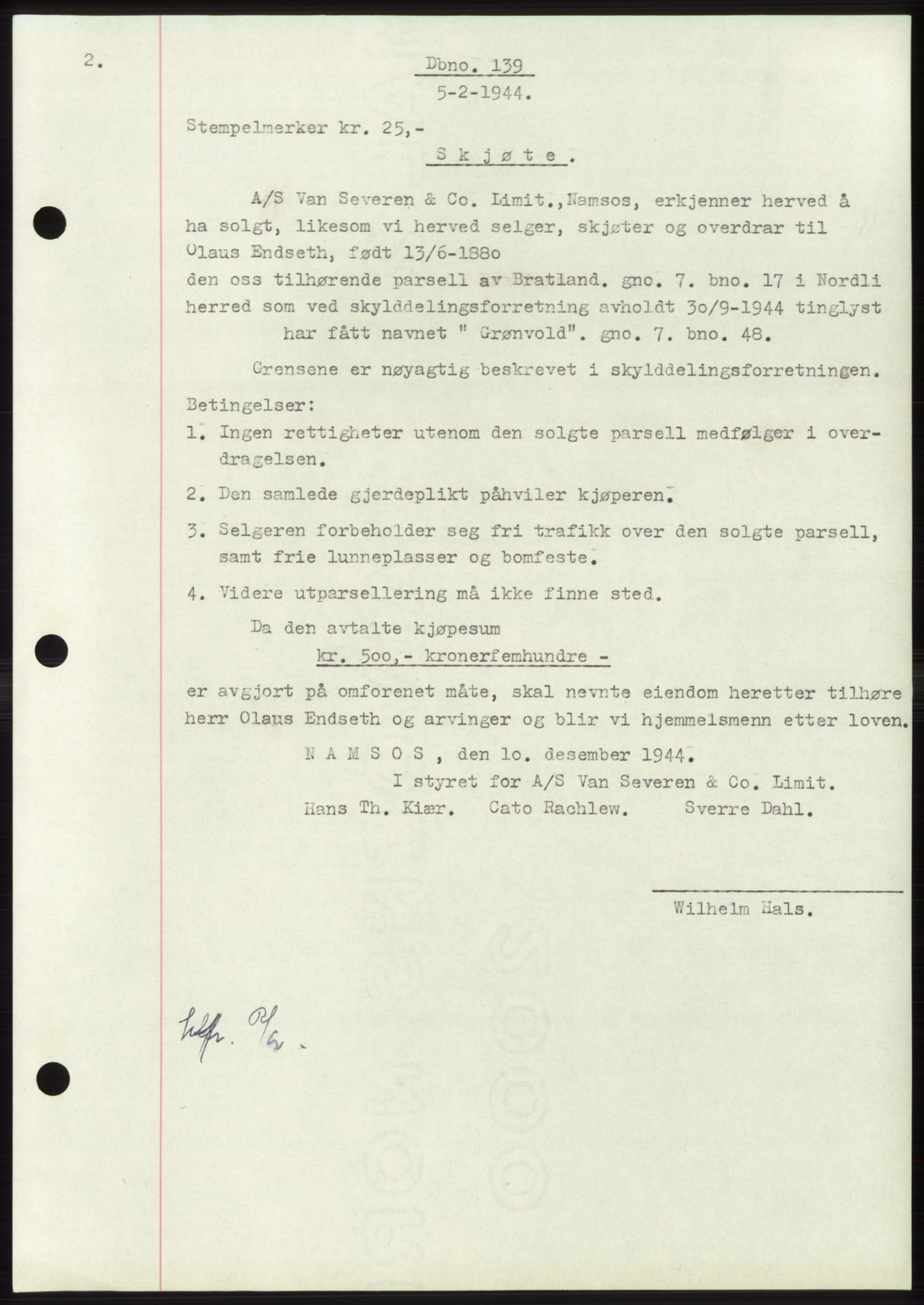 Namdal sorenskriveri, SAT/A-4133/1/2/2C: Pantebok nr. -, 1944-1945, Dagboknr: 139/1945