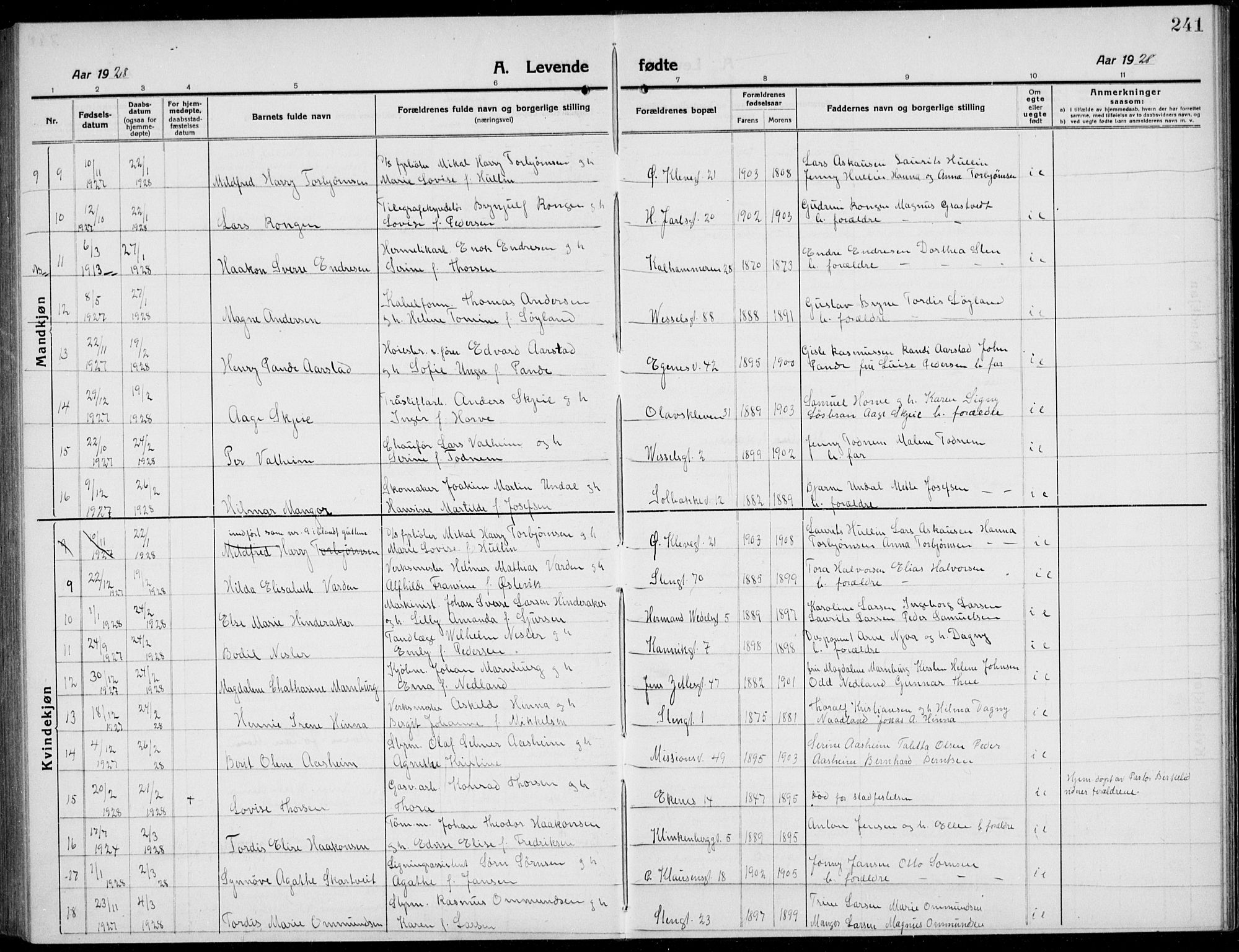 Domkirken sokneprestkontor, SAST/A-101812/001/30/30BB/L0019: Klokkerbok nr. B 19, 1915-1932, s. 241