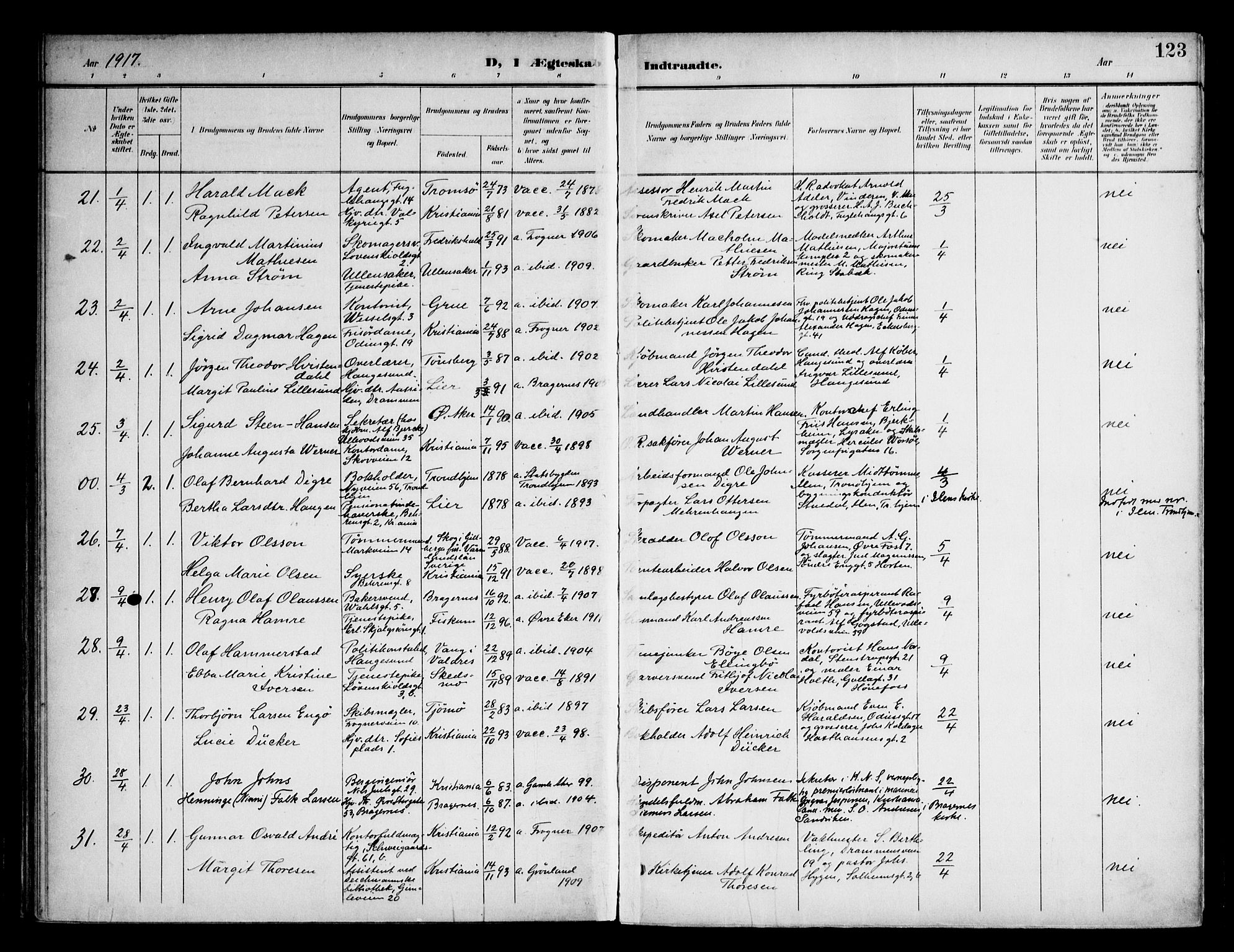Frogner prestekontor Kirkebøker, AV/SAO-A-10886/F/Fa/L0003: Ministerialbok nr. 3, 1898-1917, s. 123