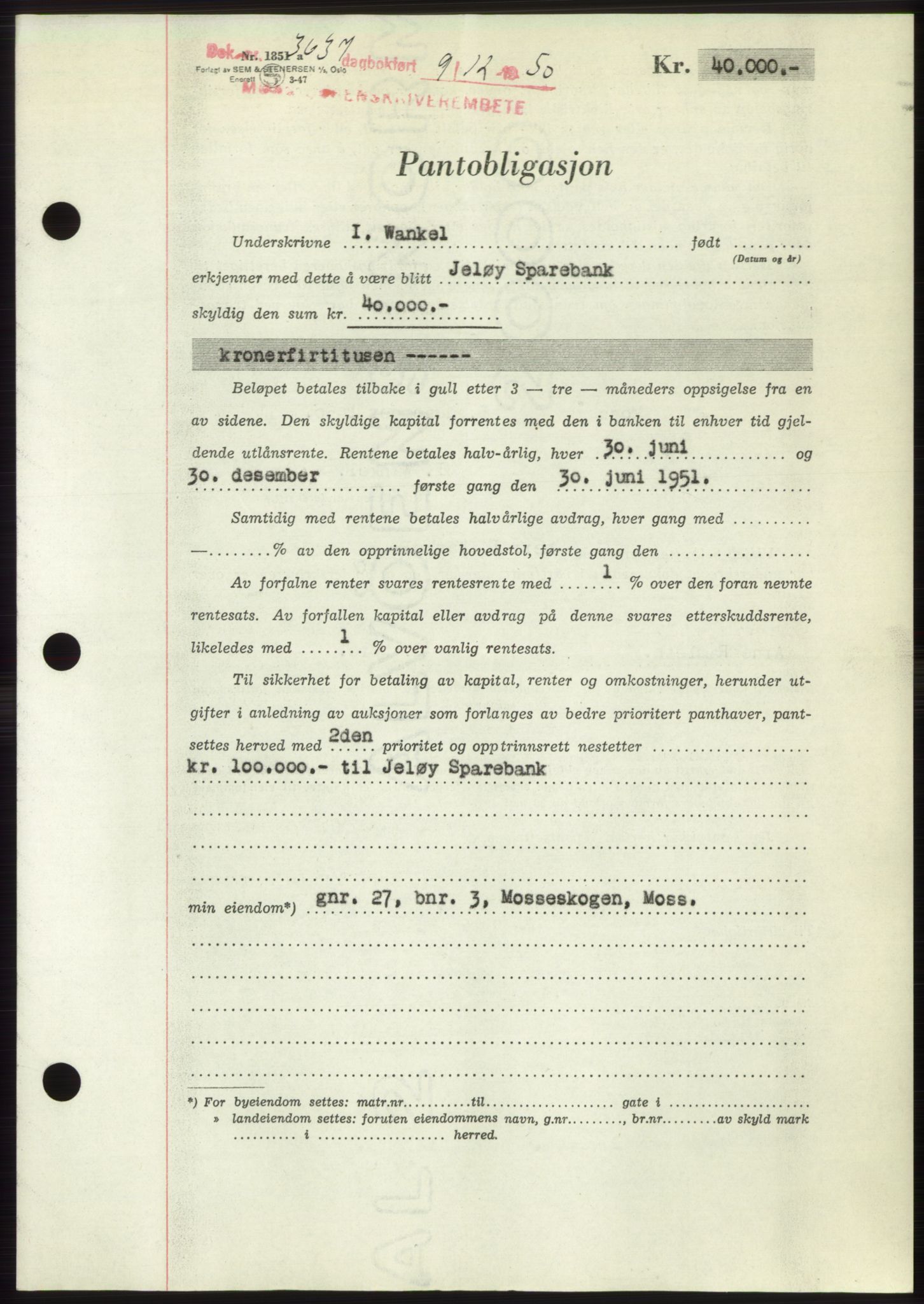 Moss sorenskriveri, SAO/A-10168: Pantebok nr. B25, 1950-1950, Dagboknr: 3637/1950