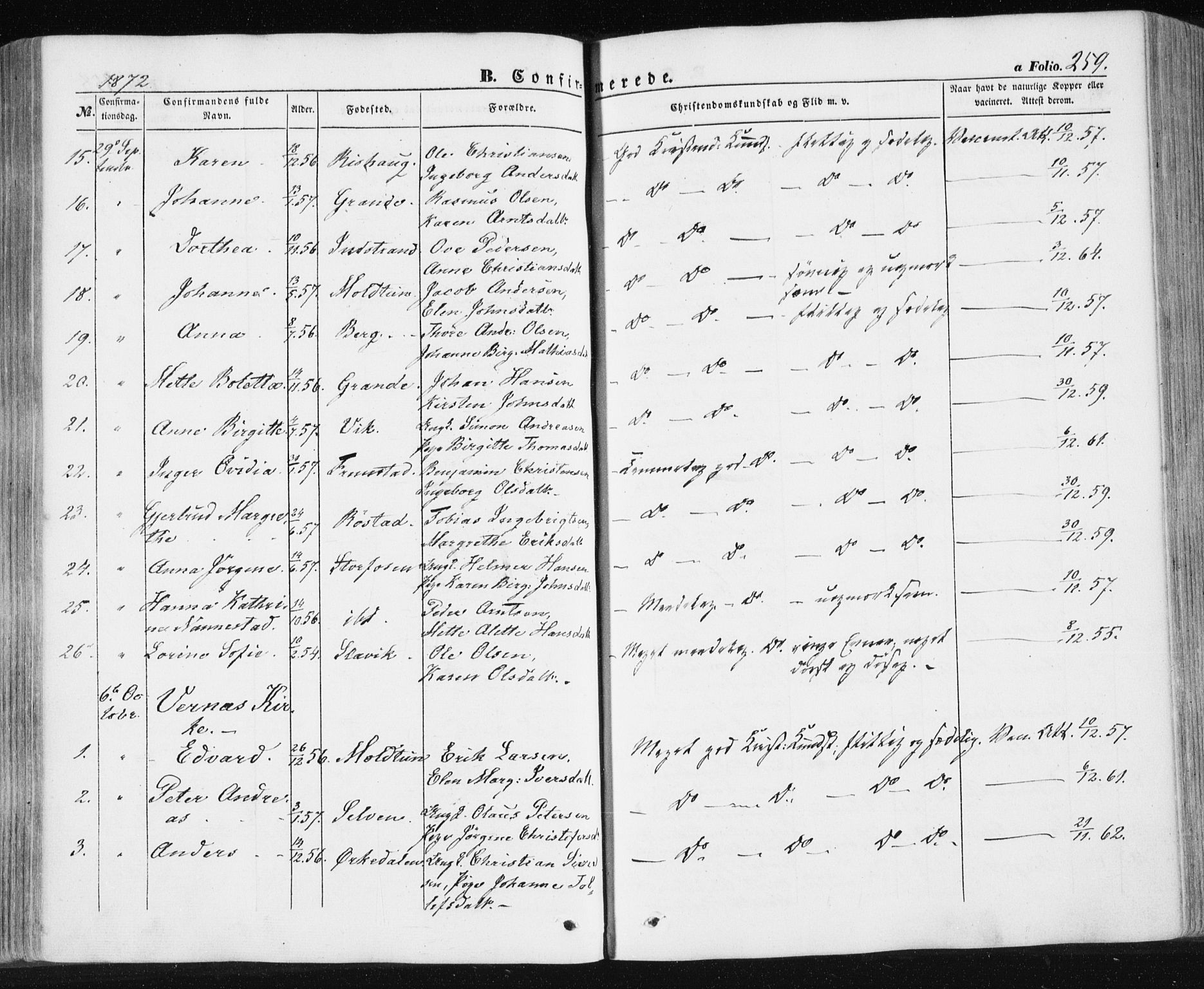 Ministerialprotokoller, klokkerbøker og fødselsregistre - Sør-Trøndelag, SAT/A-1456/659/L0737: Ministerialbok nr. 659A07, 1857-1875, s. 259