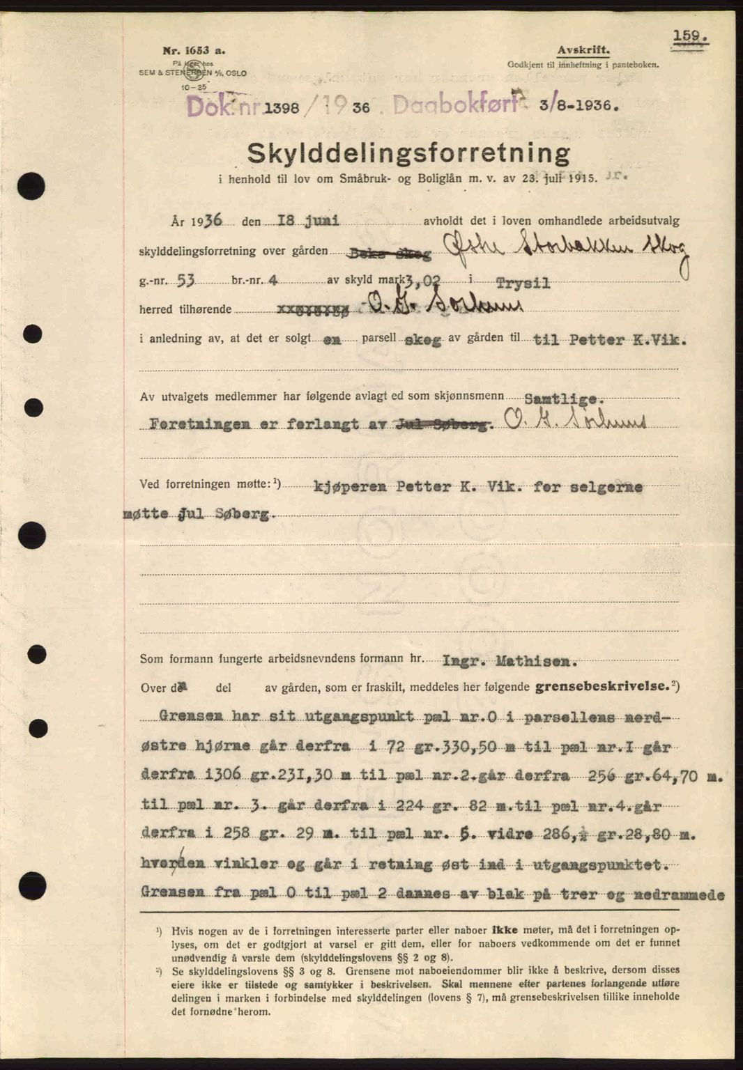 Sør-Østerdal sorenskriveri, SAH/TING-018/H/Hb/Hbb/L0054: Pantebok nr. A54, 1936-1936, Dagboknr: 1398/1936