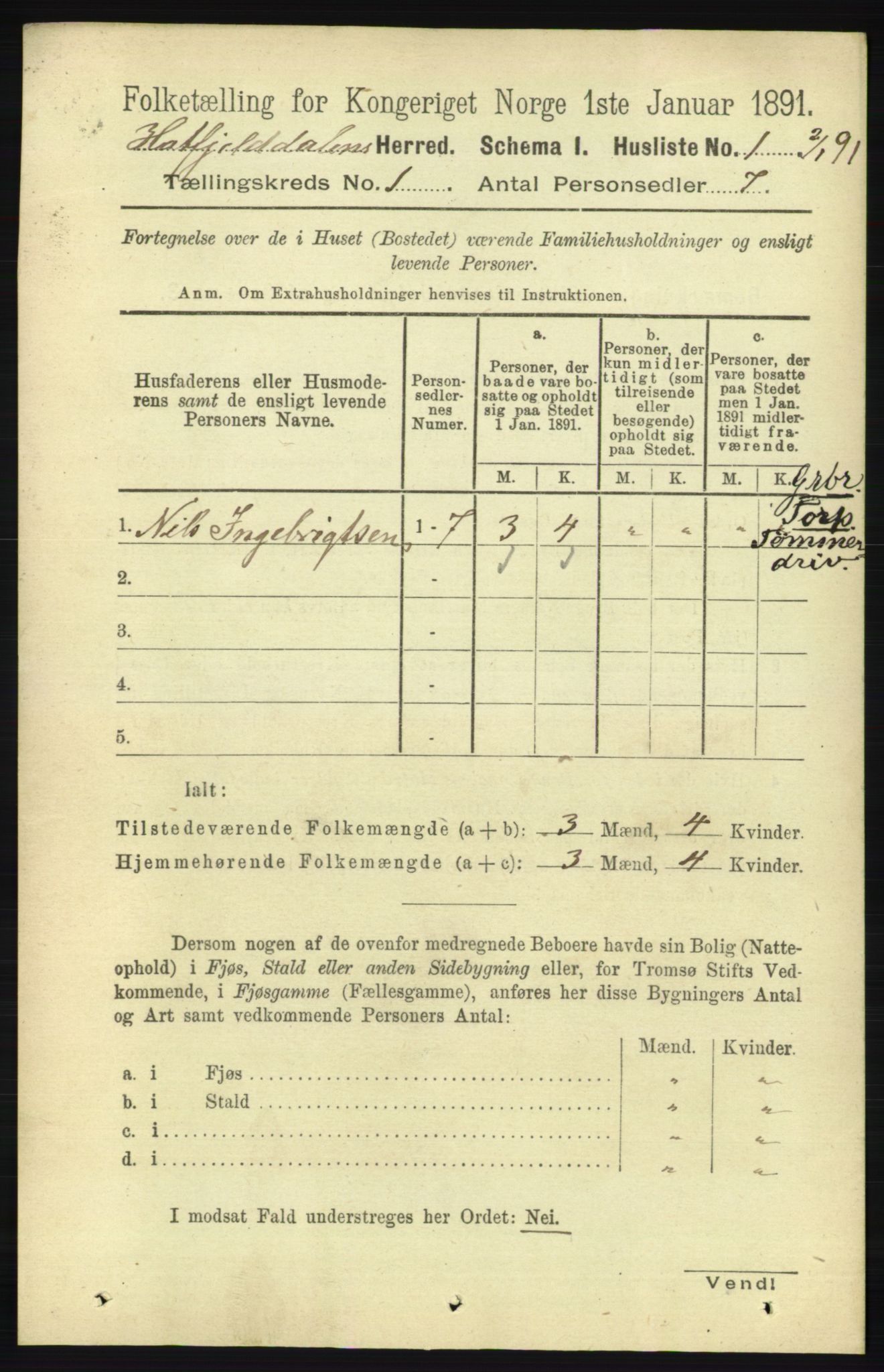 RA, Folketelling 1891 for 1826 Hattfjelldal herred, 1891, s. 18