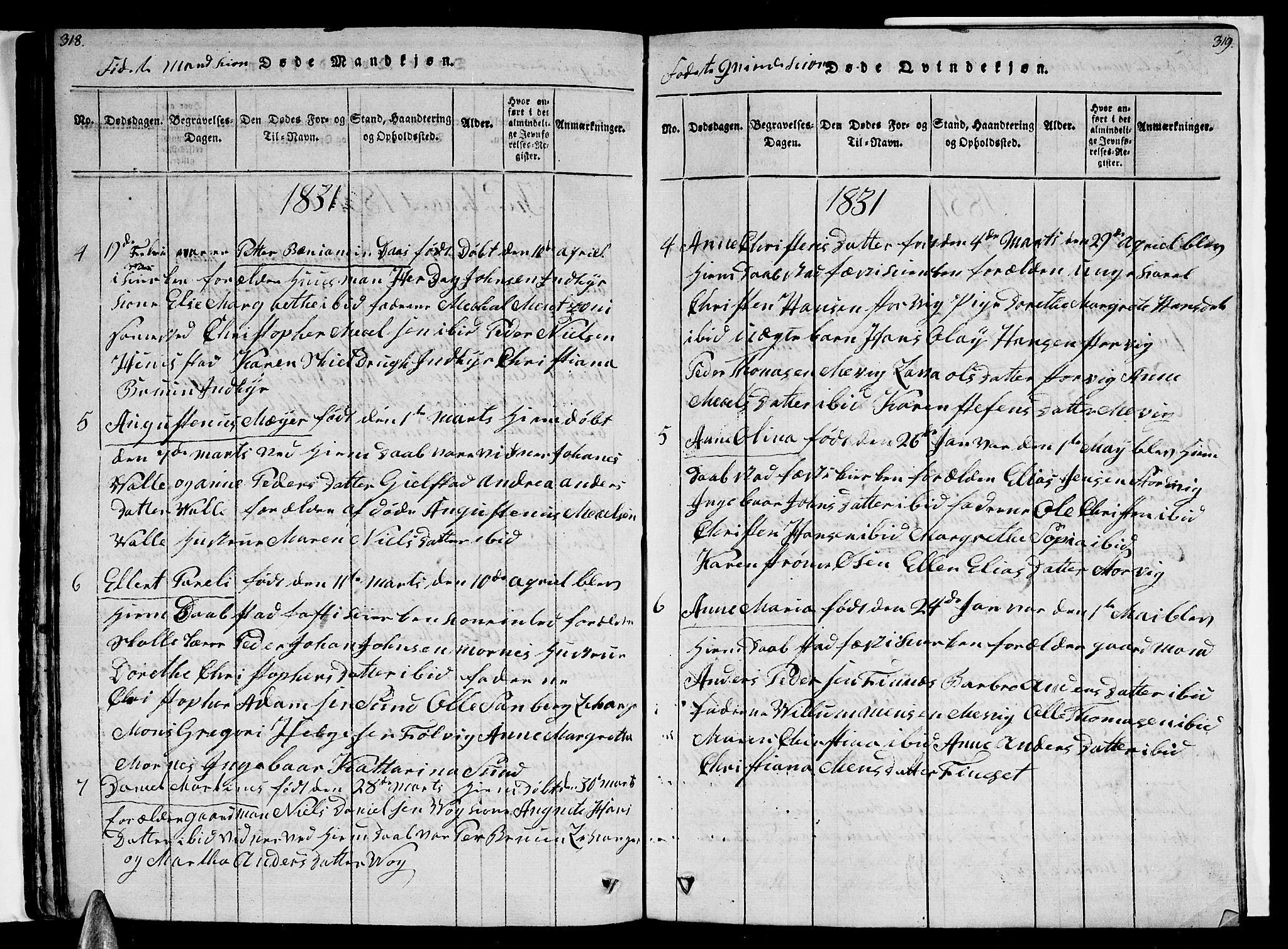 Ministerialprotokoller, klokkerbøker og fødselsregistre - Nordland, AV/SAT-A-1459/805/L0105: Klokkerbok nr. 805C01, 1820-1839, s. 318-319