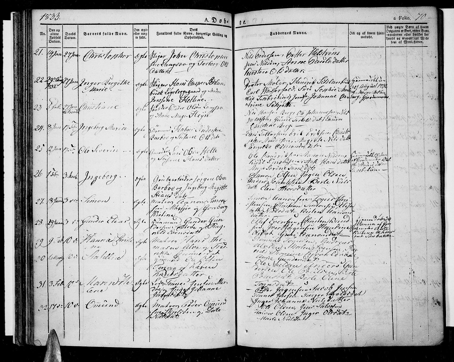 Tromøy sokneprestkontor, AV/SAK-1111-0041/F/Fa/L0003: Ministerialbok nr. A 3, 1825-1837, s. 70