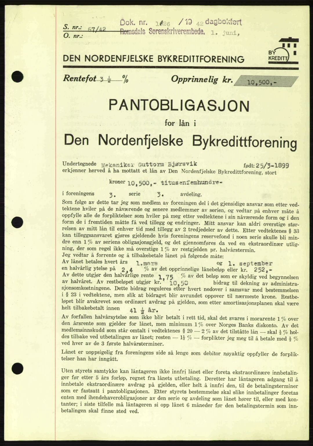 Romsdal sorenskriveri, SAT/A-4149/1/2/2C: Pantebok nr. B2, 1939-1945, Dagboknr: 1126/1942