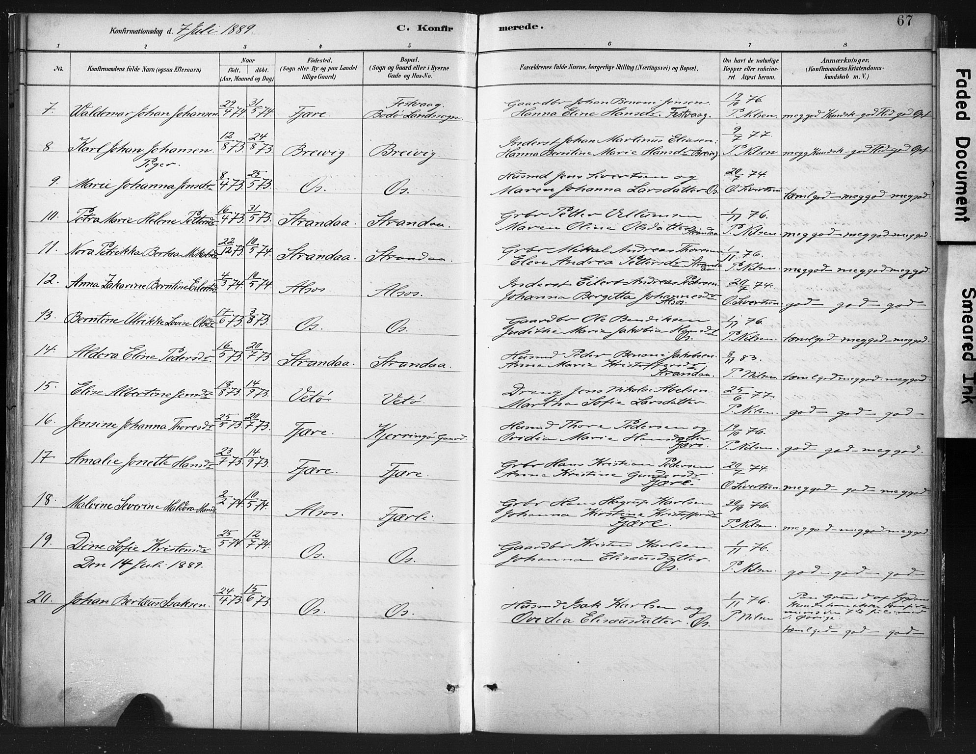 Ministerialprotokoller, klokkerbøker og fødselsregistre - Nordland, SAT/A-1459/803/L0071: Ministerialbok nr. 803A01, 1881-1897, s. 67